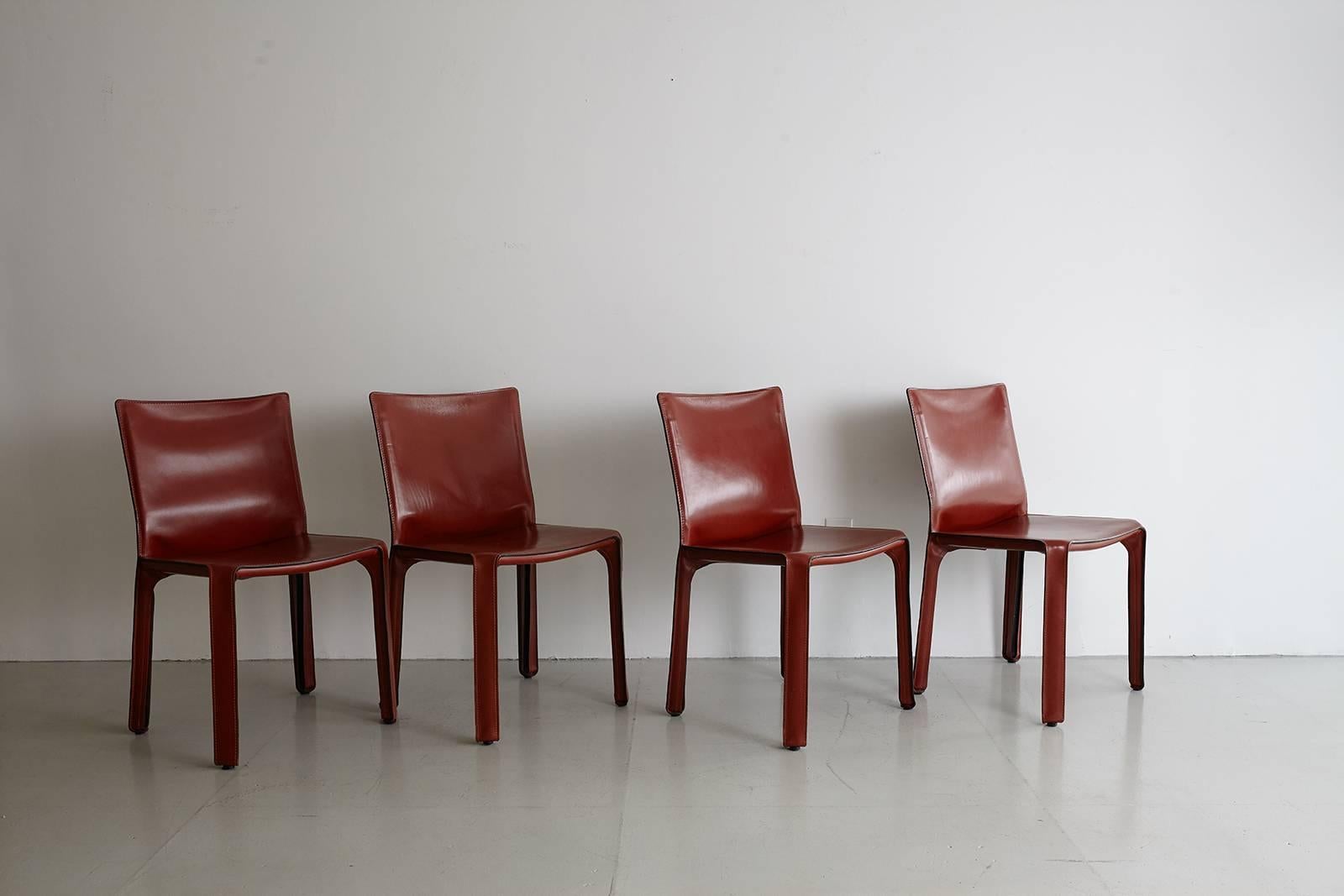 Cassina Cab Side Chairs in Red Leather 3