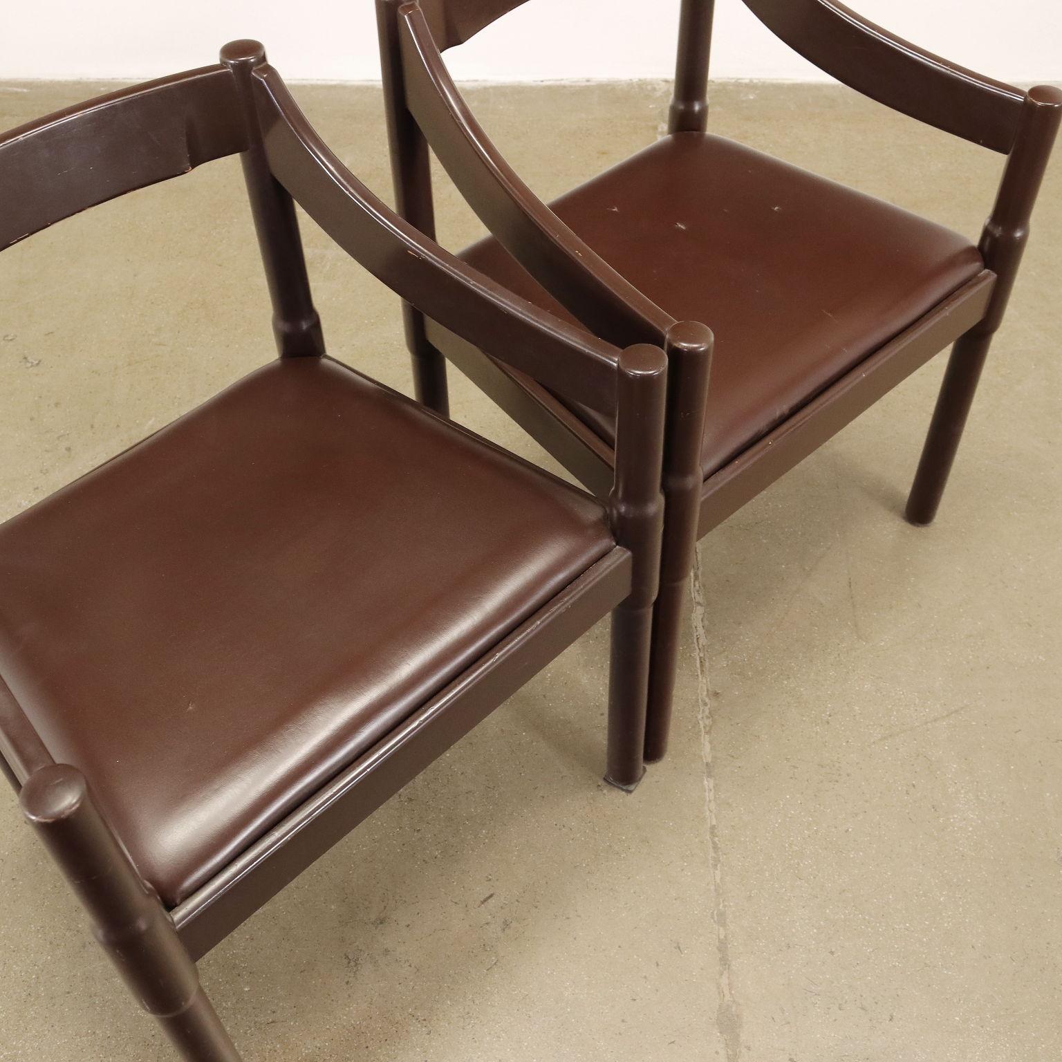 20th Century Cassina Carimante Pair of Chairs Wood Italy 1960s-1970s