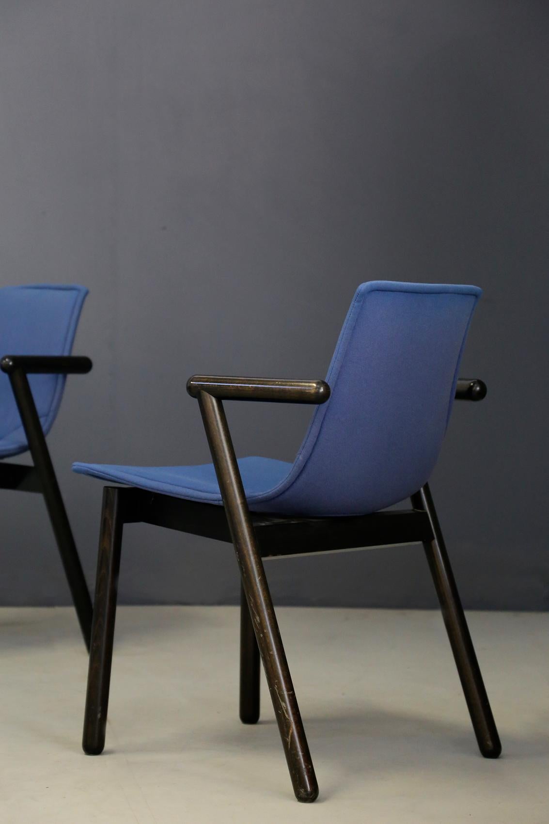 Cassina Chairs Blue Set of Four in Black Lacquered Wood Postmodern, 1980s In Good Condition In Milano, IT