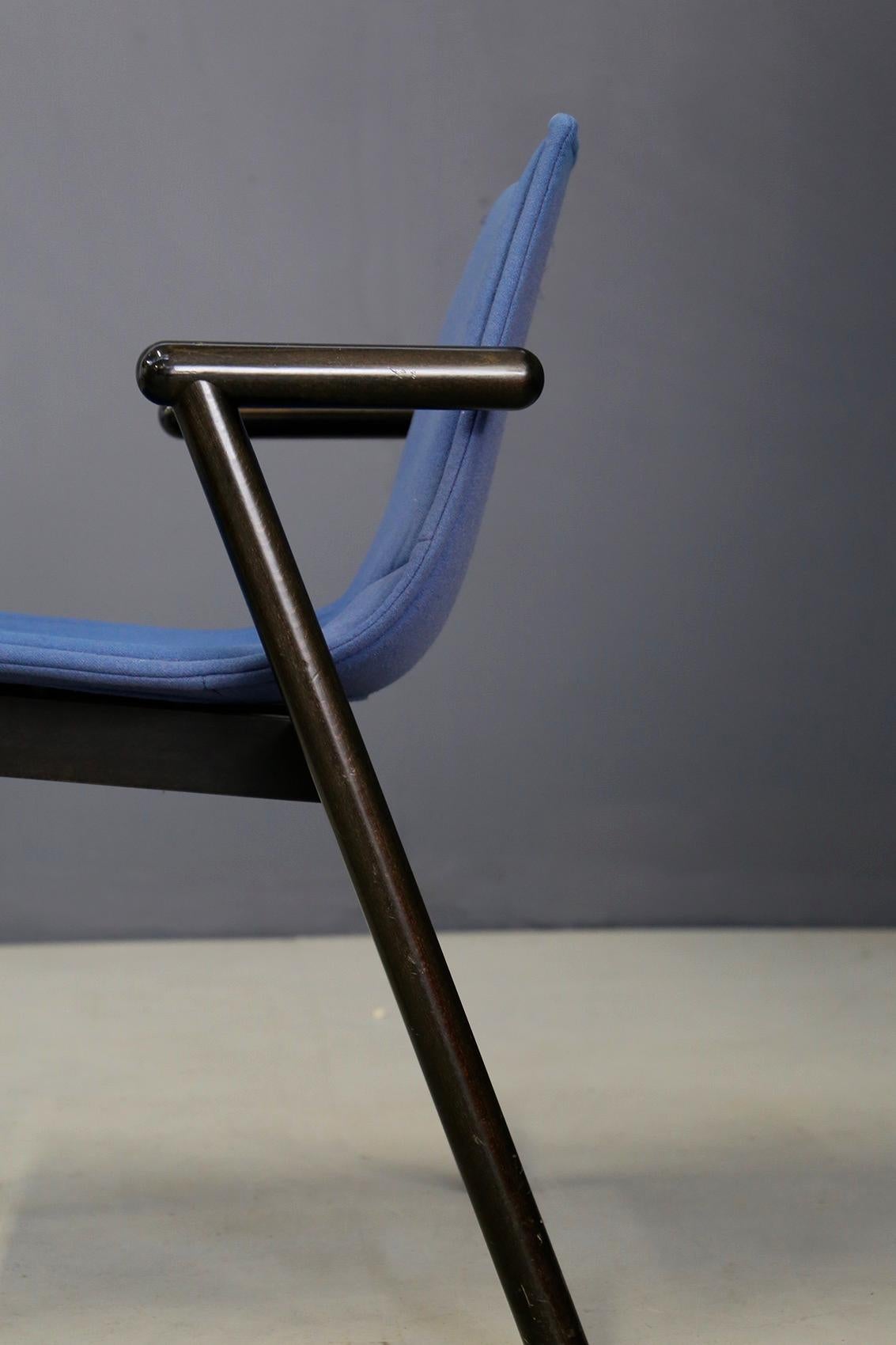 Late 20th Century Cassina Chairs Blue Set of Four in Black Lacquered Wood Postmodern, 1980s