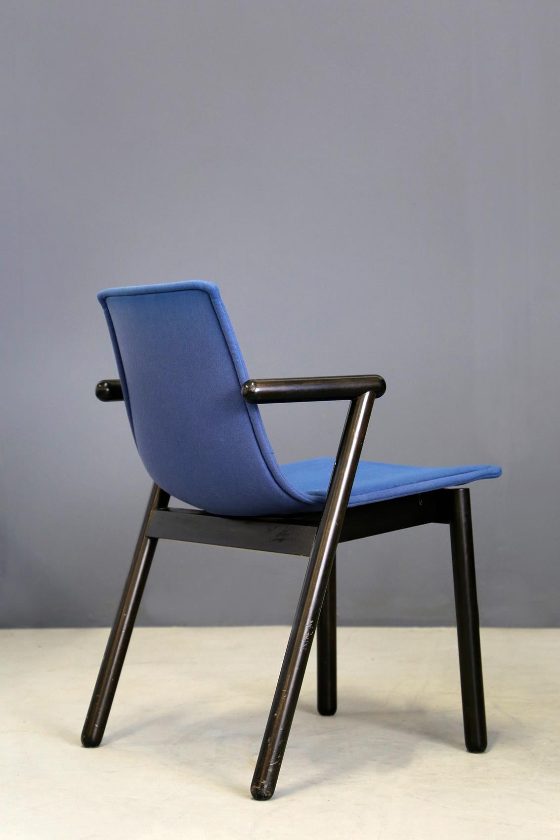Cassina Chairs Blue Set of Four in Black Lacquered Wood Postmodern, 1980s 1