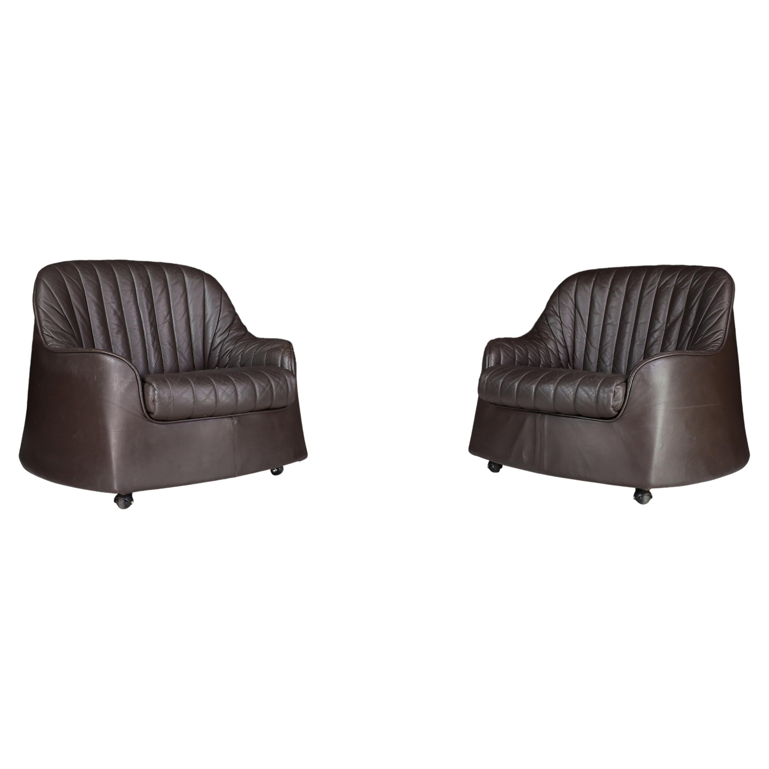 Sedie da salotto in pelle Cassina Ciprea di Afra & Tobia Scarpa, anni '70, Italia
