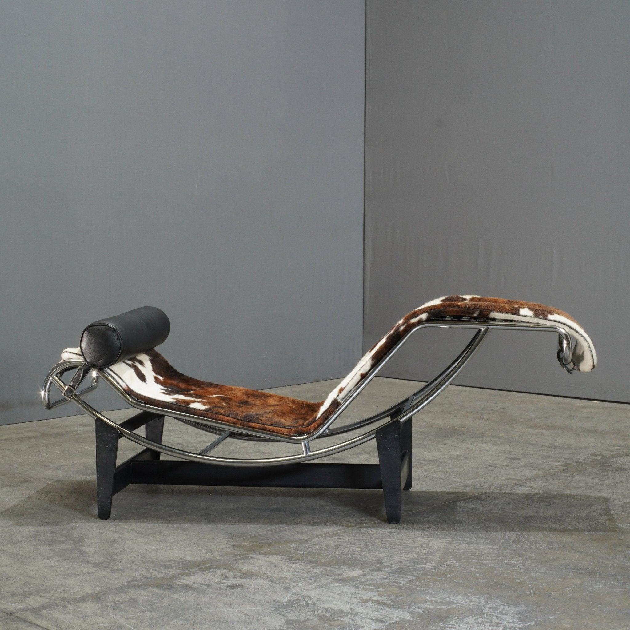 Italian Cassina Cow Hide LC4 Chaise Lounge by Charlotte Perriand and Pierre Jeanneret