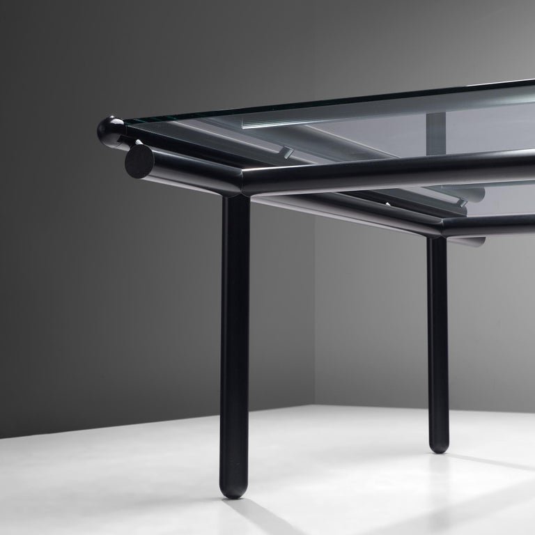 Mid-Century Modern Cassina Dining Table 'Capri' in Black Metal and Glass For Sale