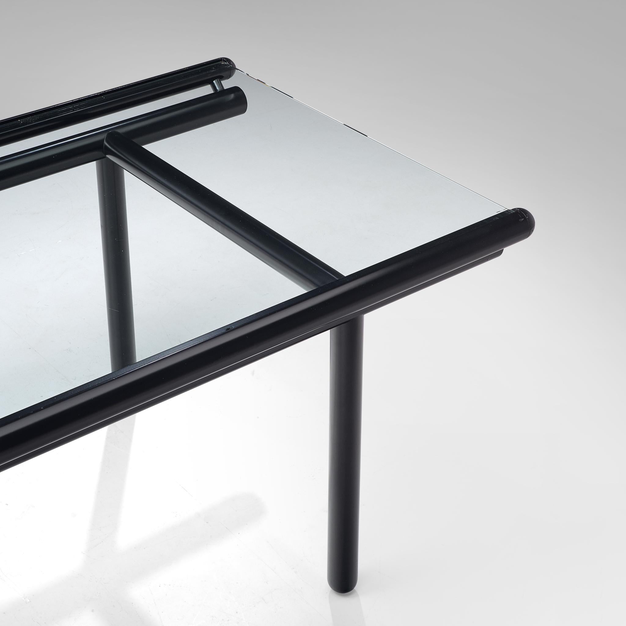 Mid-Century Modern Cassina Dining Table 'Capri' in Black Metal and Glass For Sale