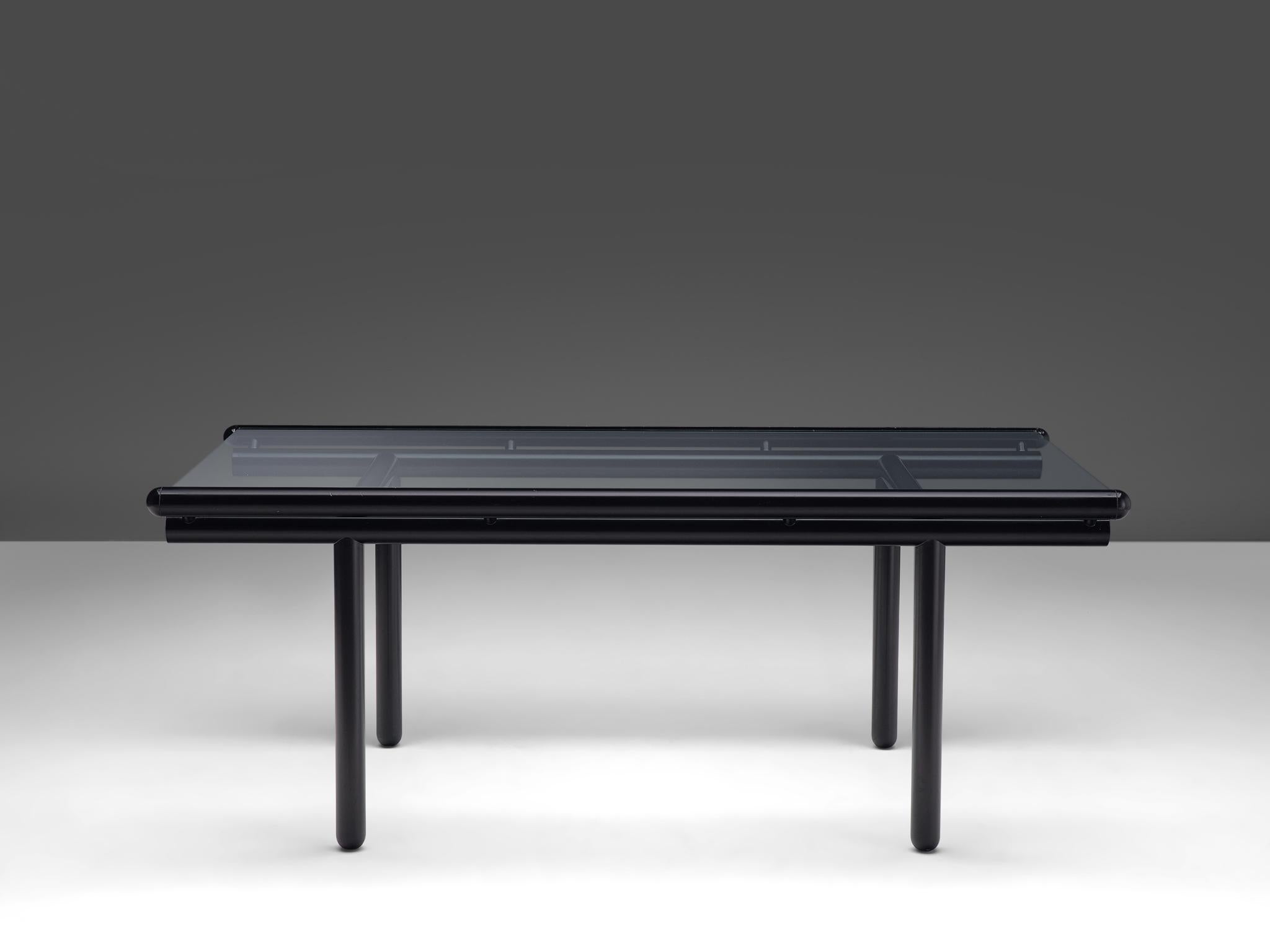 Late 20th Century Cassina Dining Table 'Capri' in Black Metal and Glass For Sale
