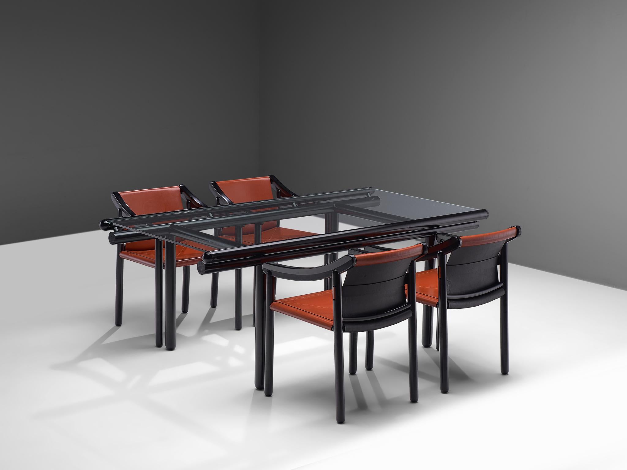 Cassina Dining Table 'Capri' in Black Metal and Glass For Sale 1