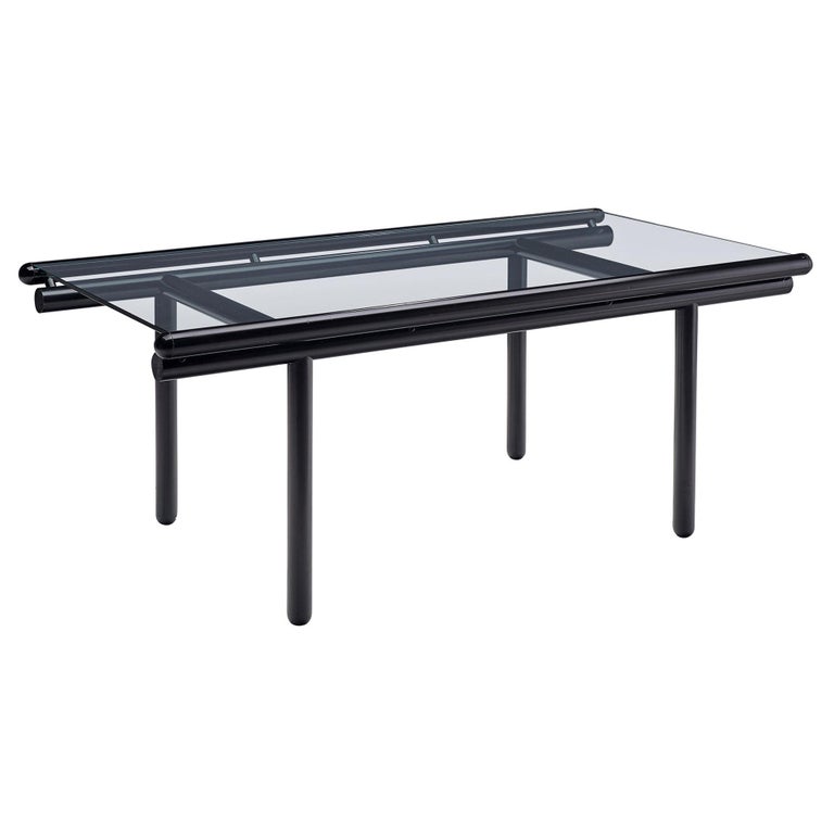 Cassina Dining Table 'Capri' in Black Metal and Glass For Sale