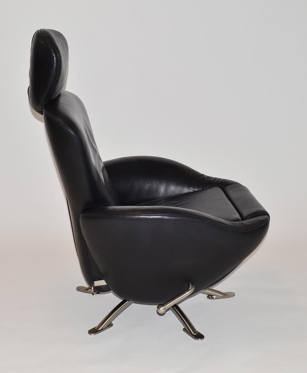 Modern Cassina Dodo Black Leather Recliner Armchair Lounge Italy 2000s