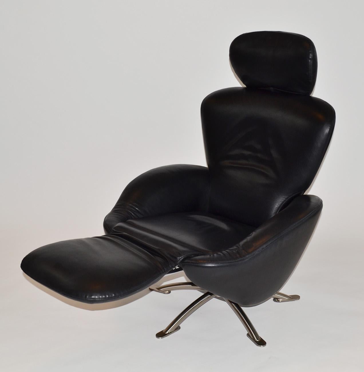 Italian Cassina Dodo Black Leather Recliner Armchair Lounge Italy 2000s