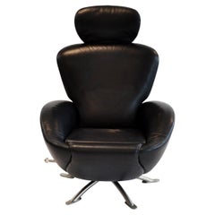 Cassina Dodo Black Leather Recliner Armchair Lounge Italy 2000s