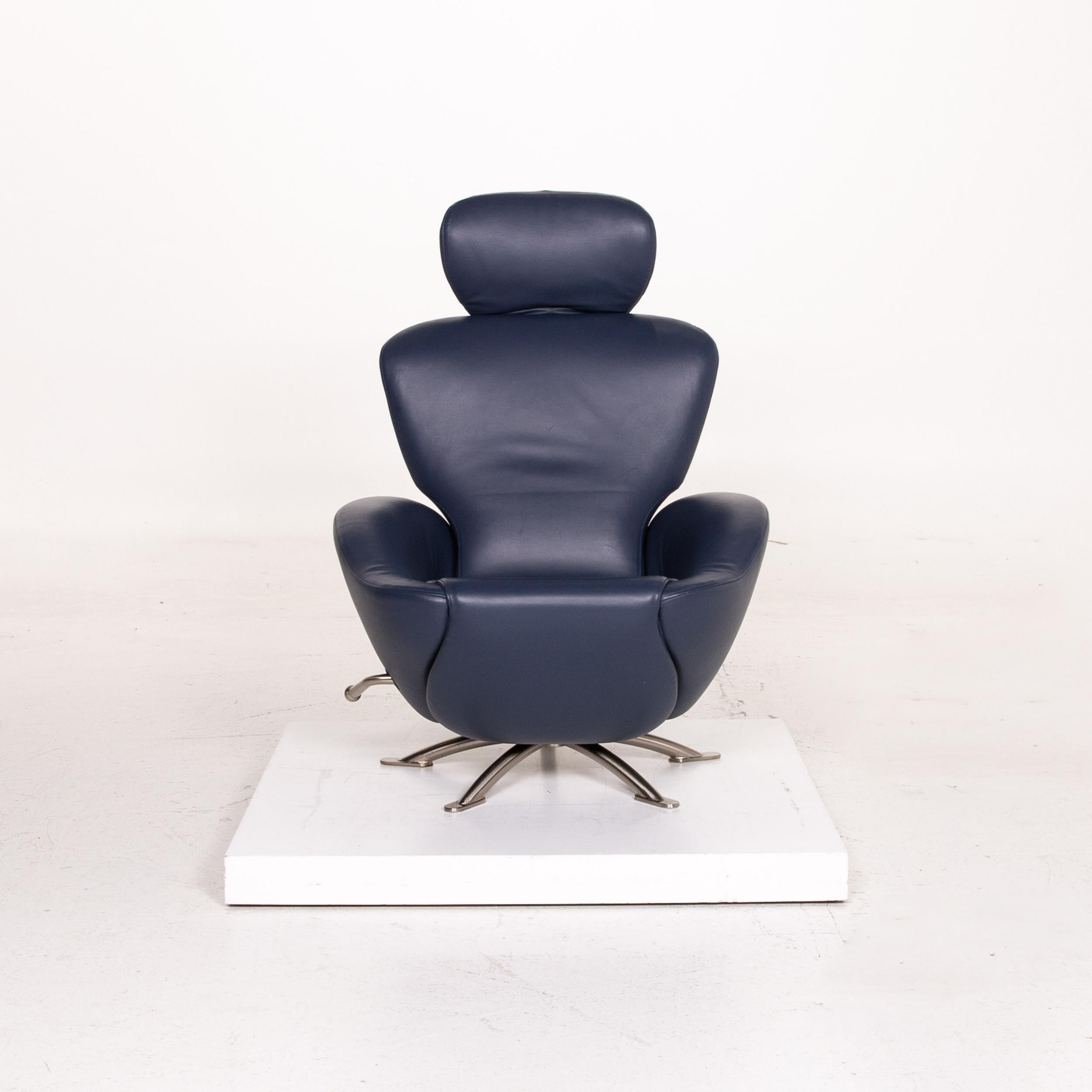 Contemporary Cassina Dodo Leather Armchair Blue Dark Blue Relaxation Function Function For Sale