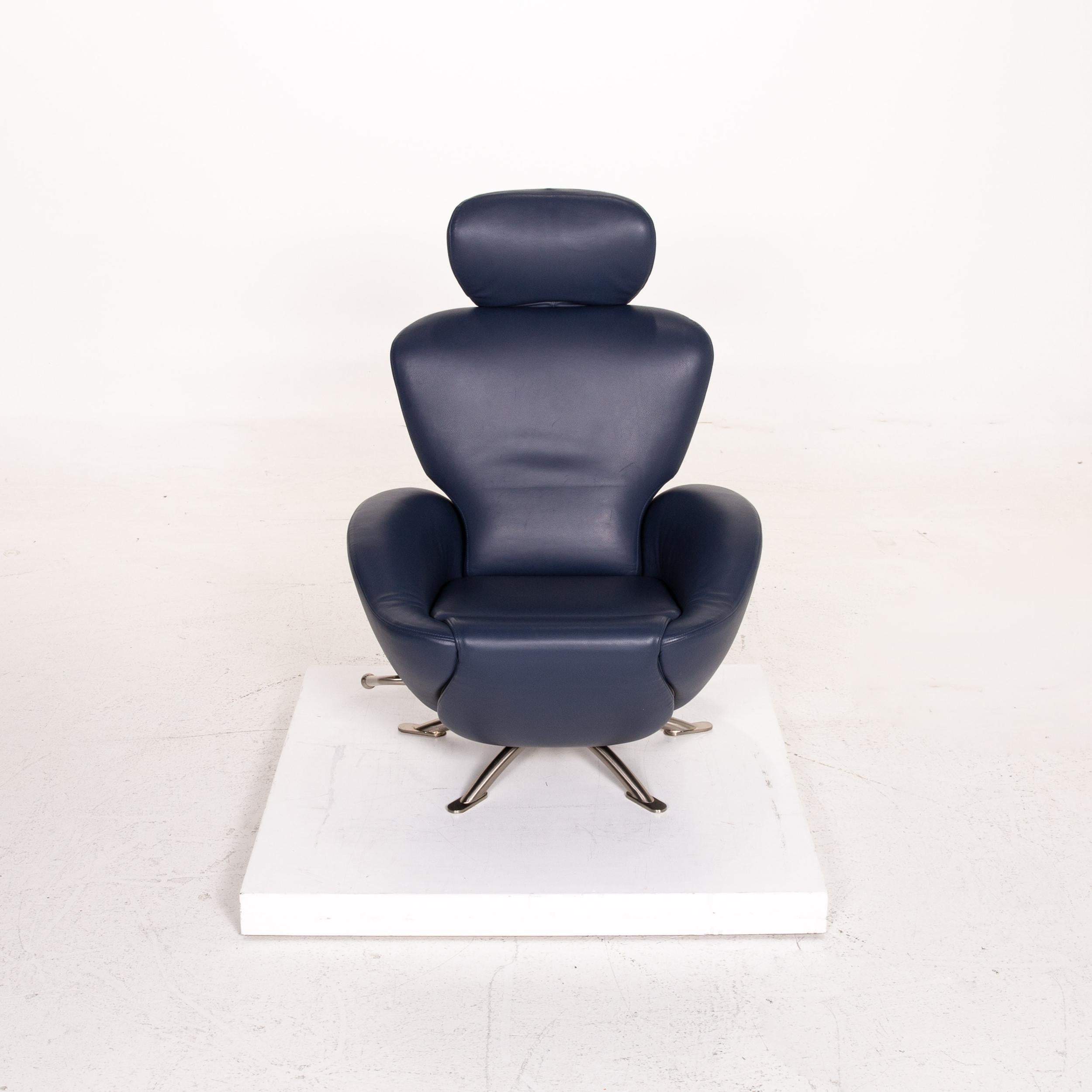 Cassina Dodo Leather Armchair Blue Dark Blue Relaxation Function Function For Sale 1