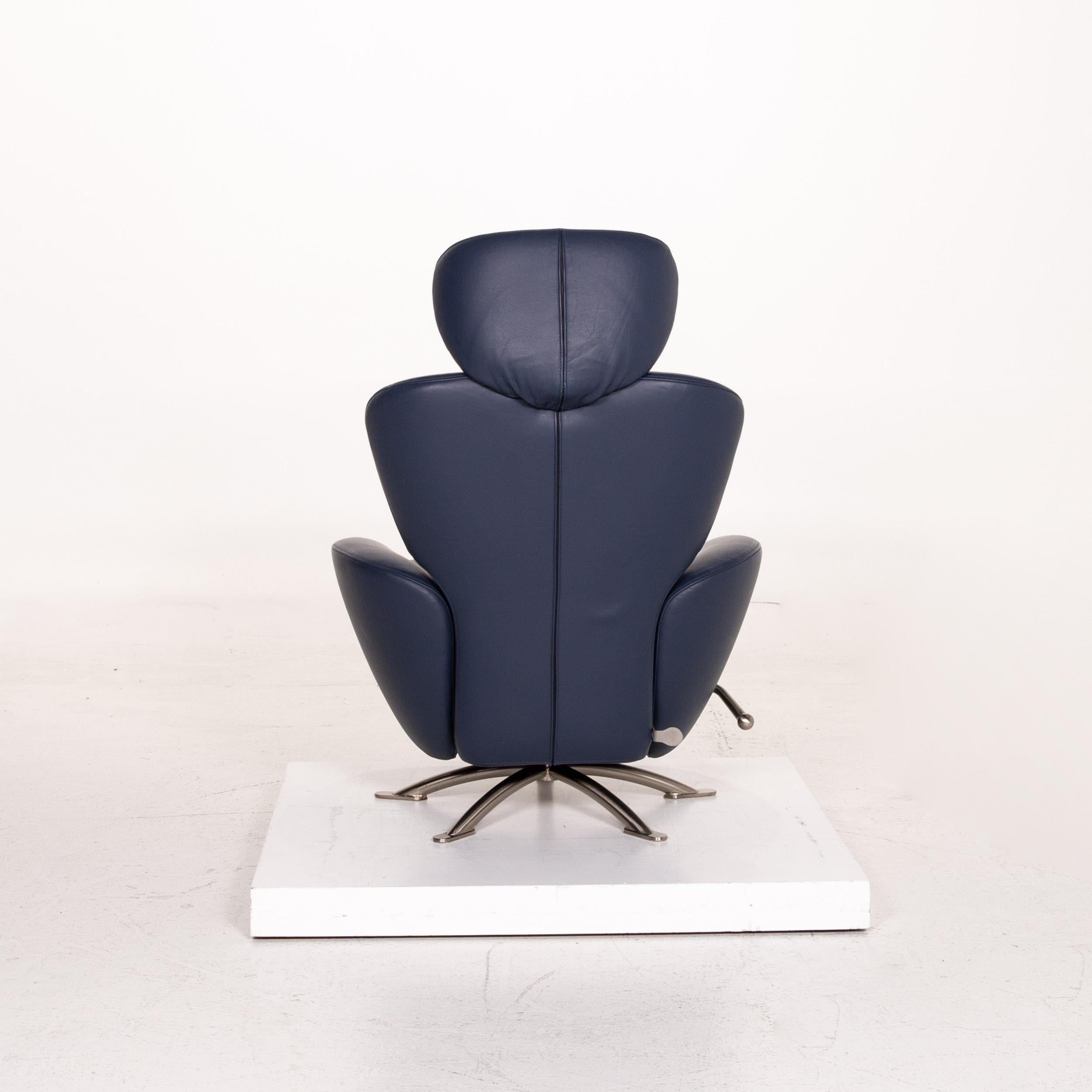 Cassina Dodo Leather Armchair Blue Dark Blue Relaxation Function Function For Sale 3