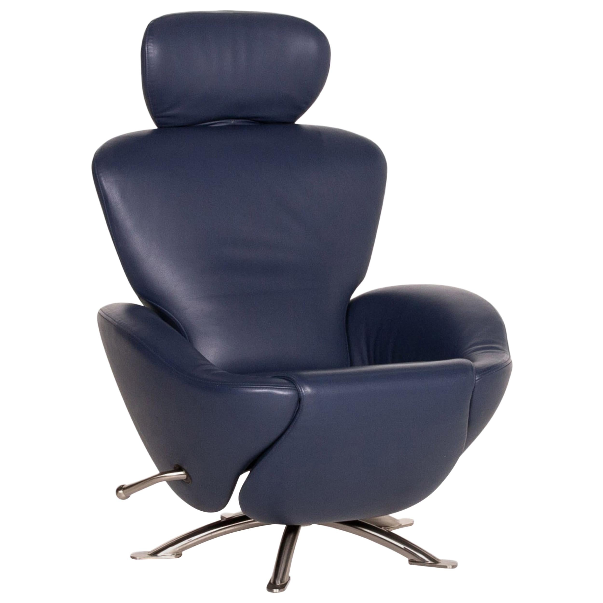 Cassina Dodo Leather Armchair Blue Dark Blue Relaxation Function Function For Sale