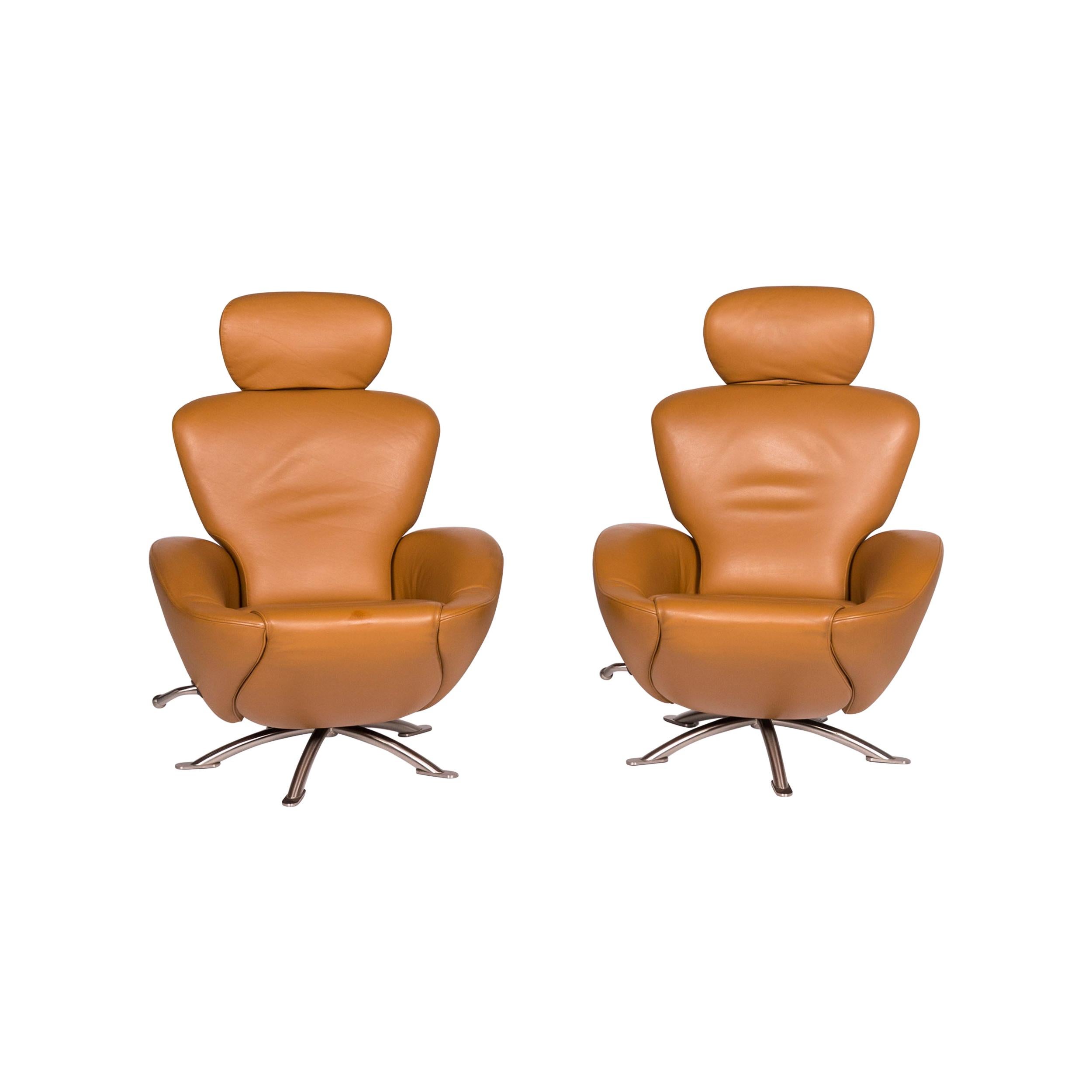 Cassina Dodo Leather Armchair Set Cognac Brown 2 Armchair Relax Function