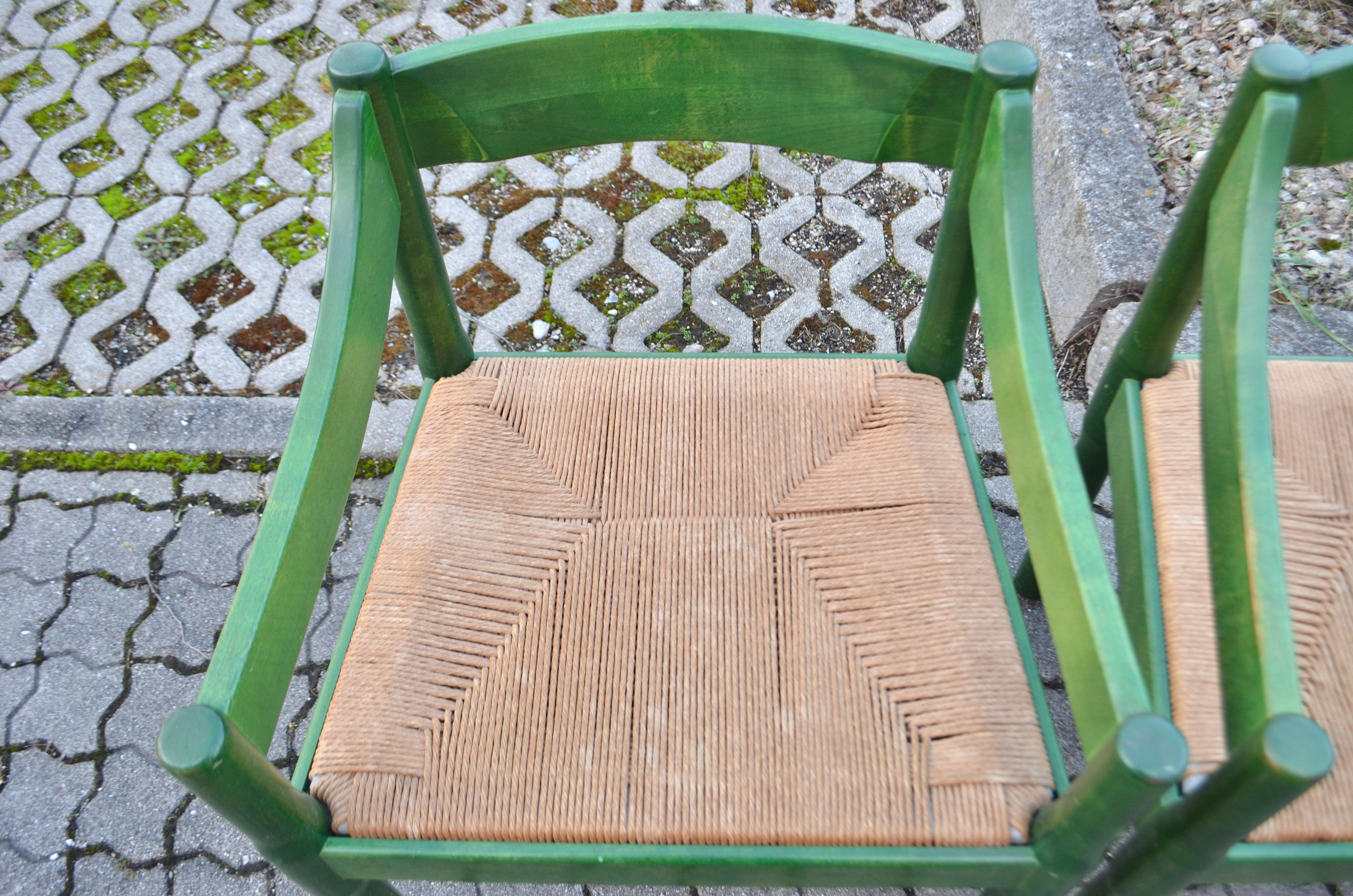  Cassina green Carimate Chair in rare birchwood by Vico Magistretti, Set of 6 For Sale 5