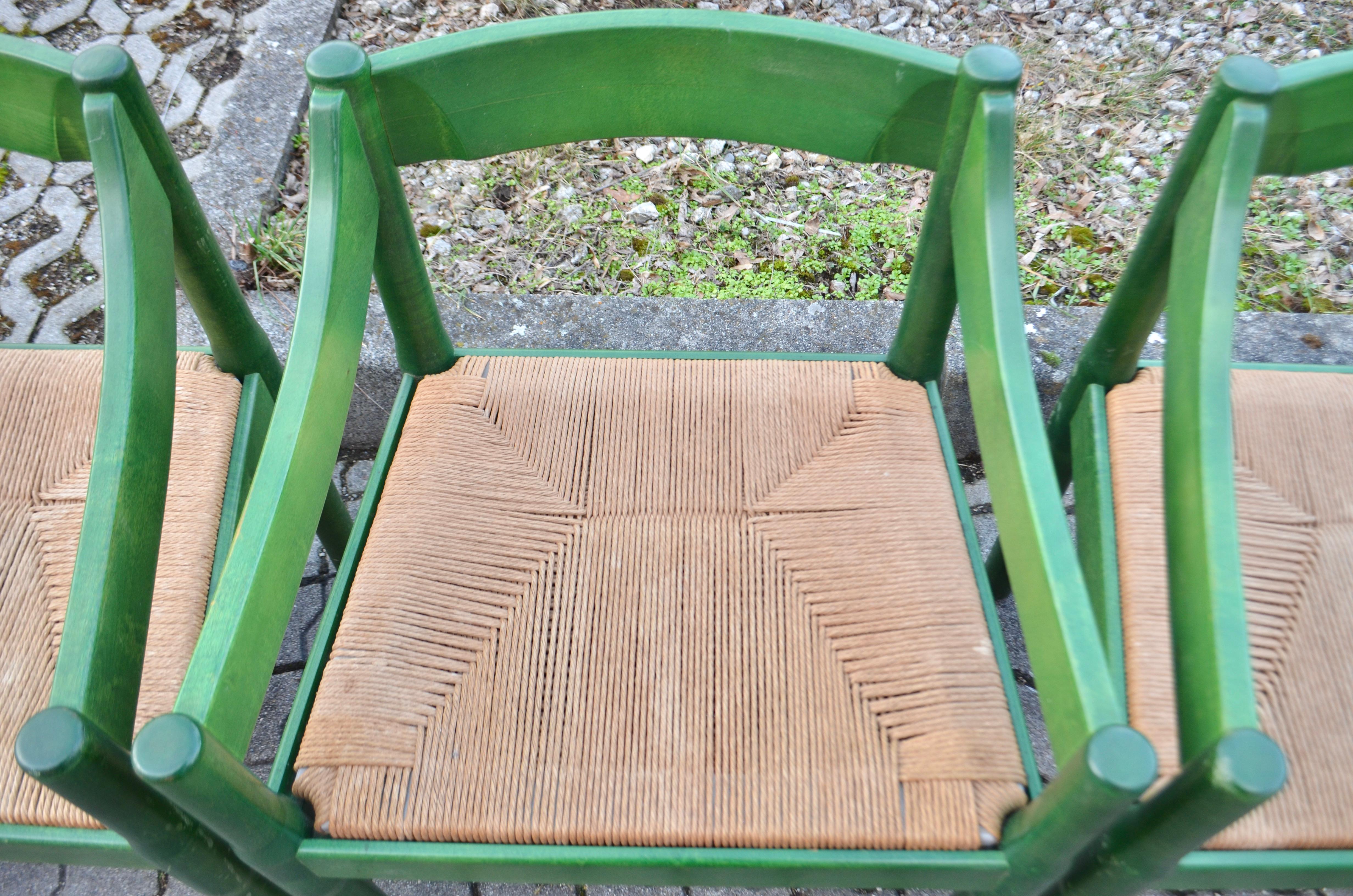 Cassina green Carimate Chair in rare birchwood by Vico Magistretti, Set of 6 For Sale 7