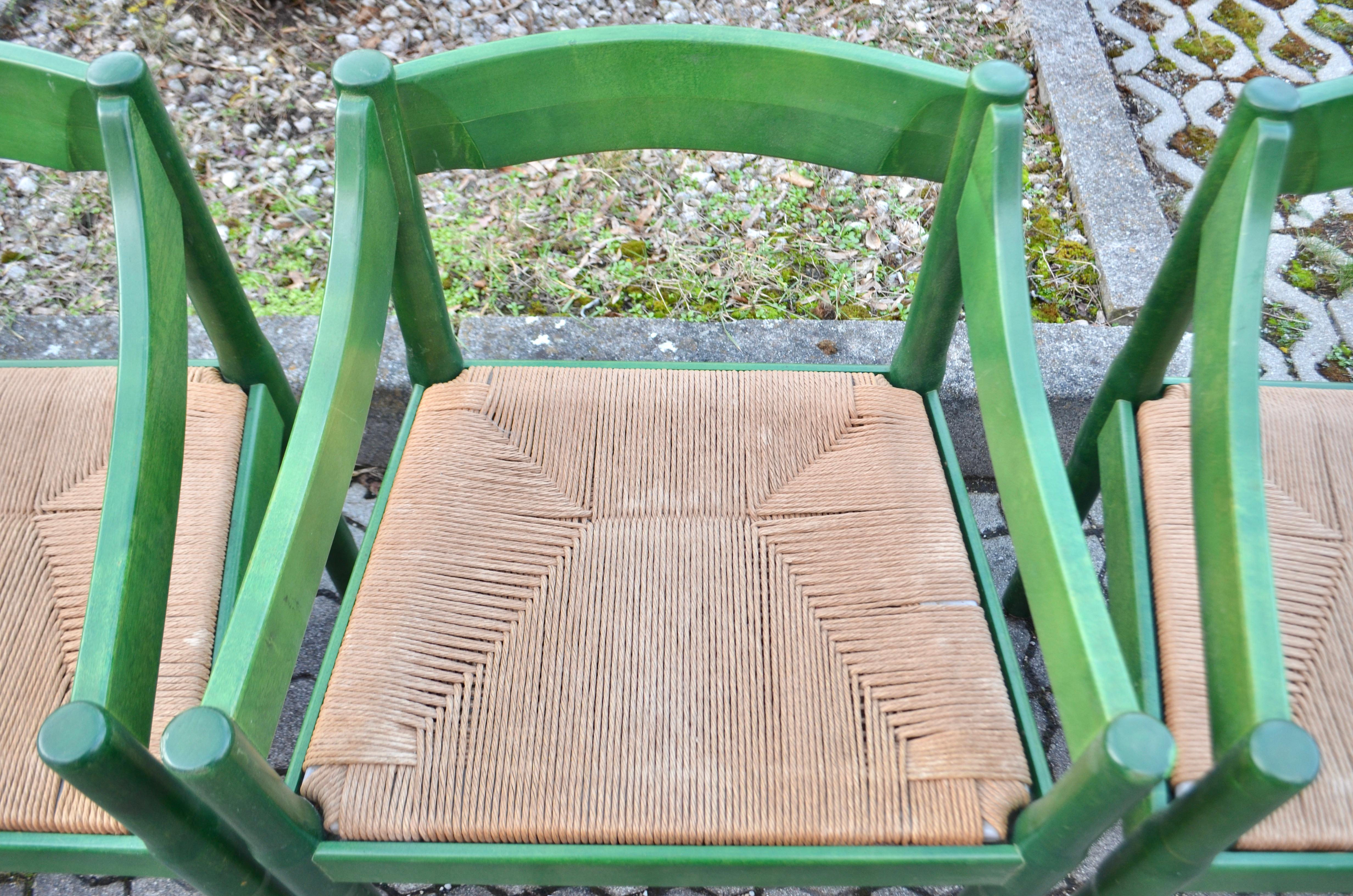  Cassina green Carimate Chair in rare birchwood by Vico Magistretti, Set of 6 For Sale 8