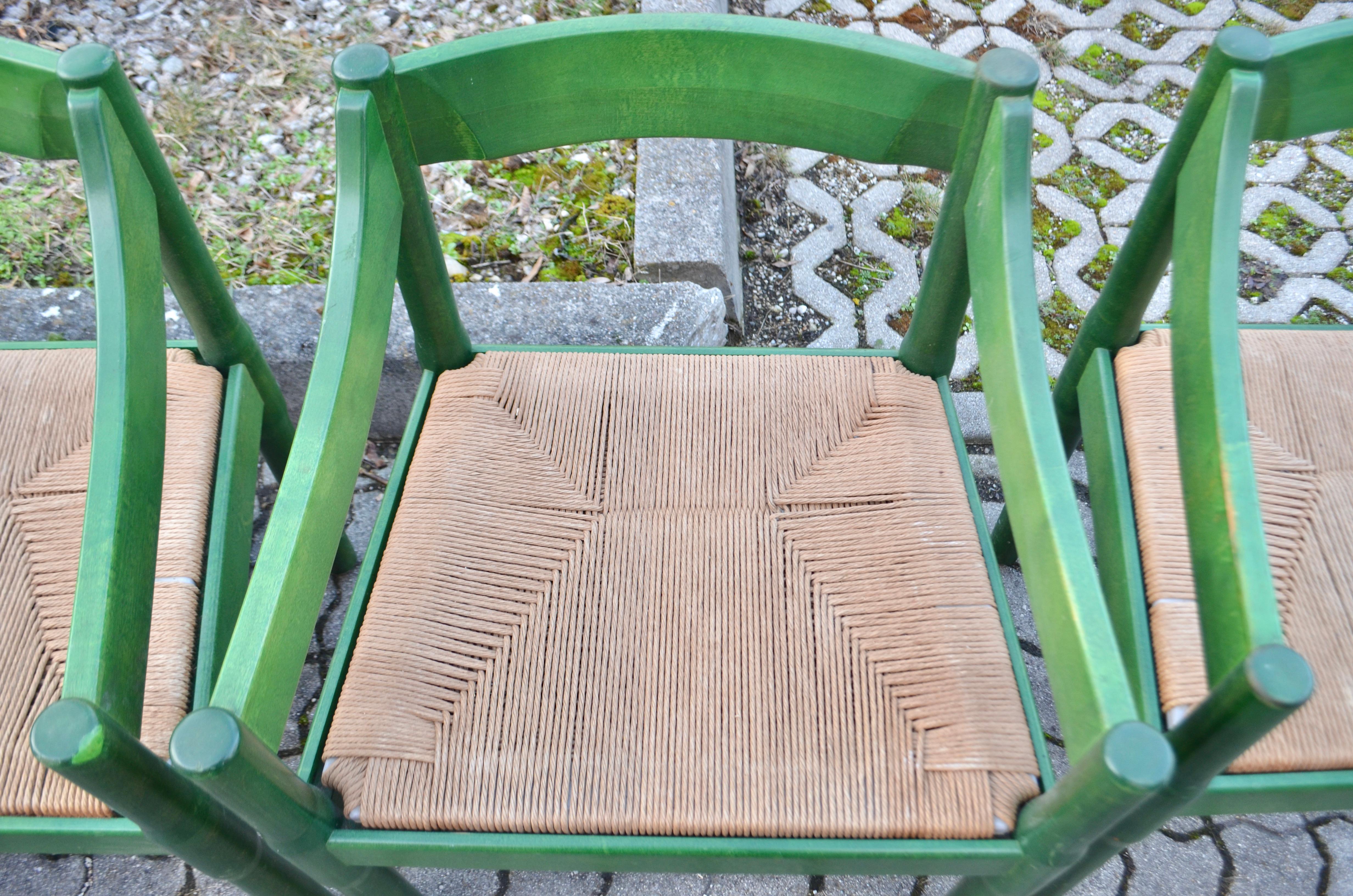  Cassina green Carimate Chair in rare birchwood by Vico Magistretti, Set of 6 For Sale 9