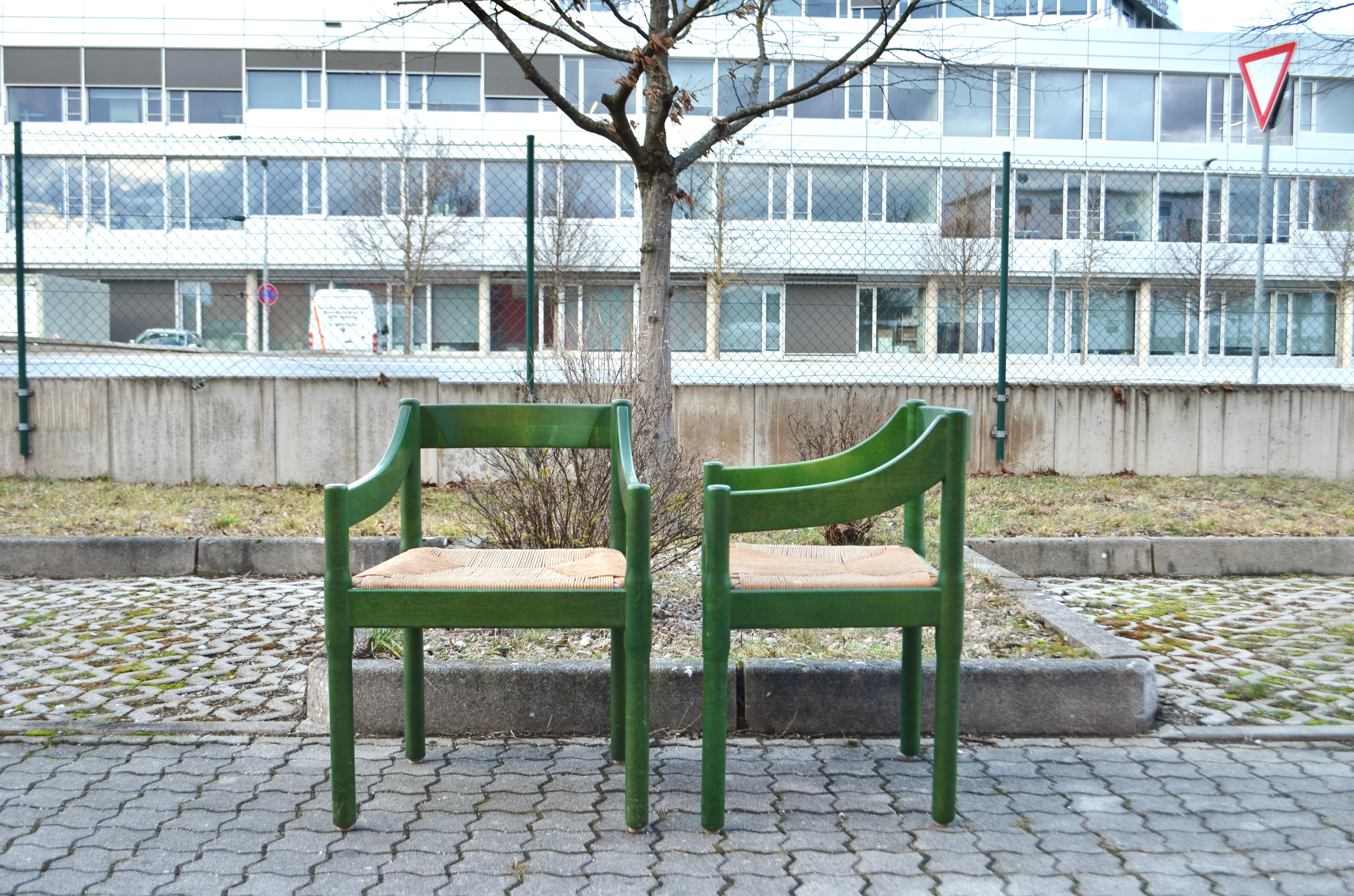  Cassina green Carimate Chair in rare birchwood by Vico Magistretti, Set of 6 In Good Condition For Sale In Munich, Bavaria
