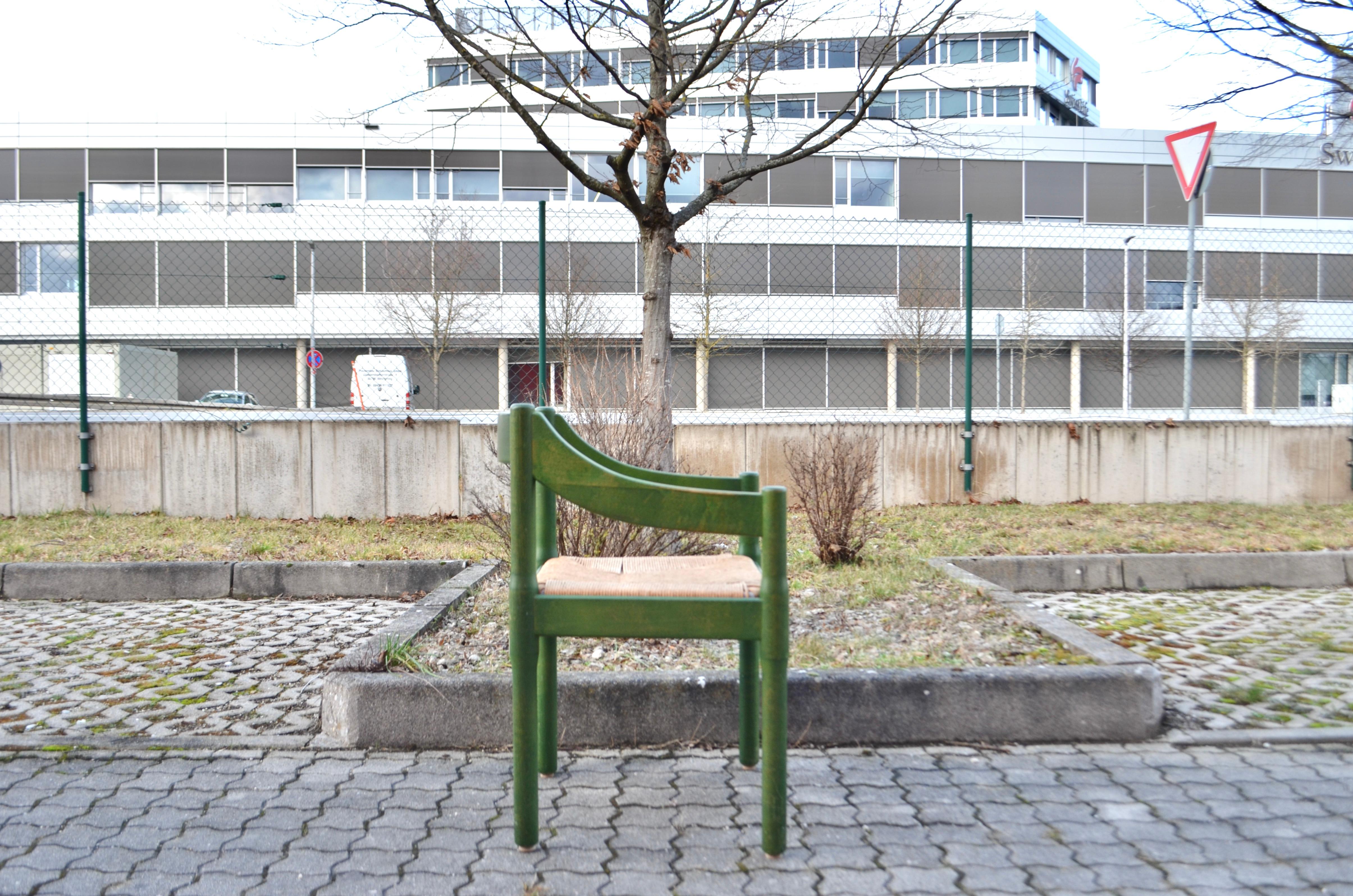  Cassina green Carimate Chair in rare birchwood by Vico Magistretti, Set of 6 For Sale 1