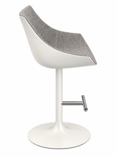 Cassina – moderner italienischer, grauer, gepolsterter Barhocker mit Drehfunktion und weißem Säulenfuß