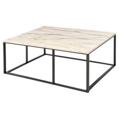 Cassina Italian Modern Square Marble Top Coffee Table with Black Metal Base