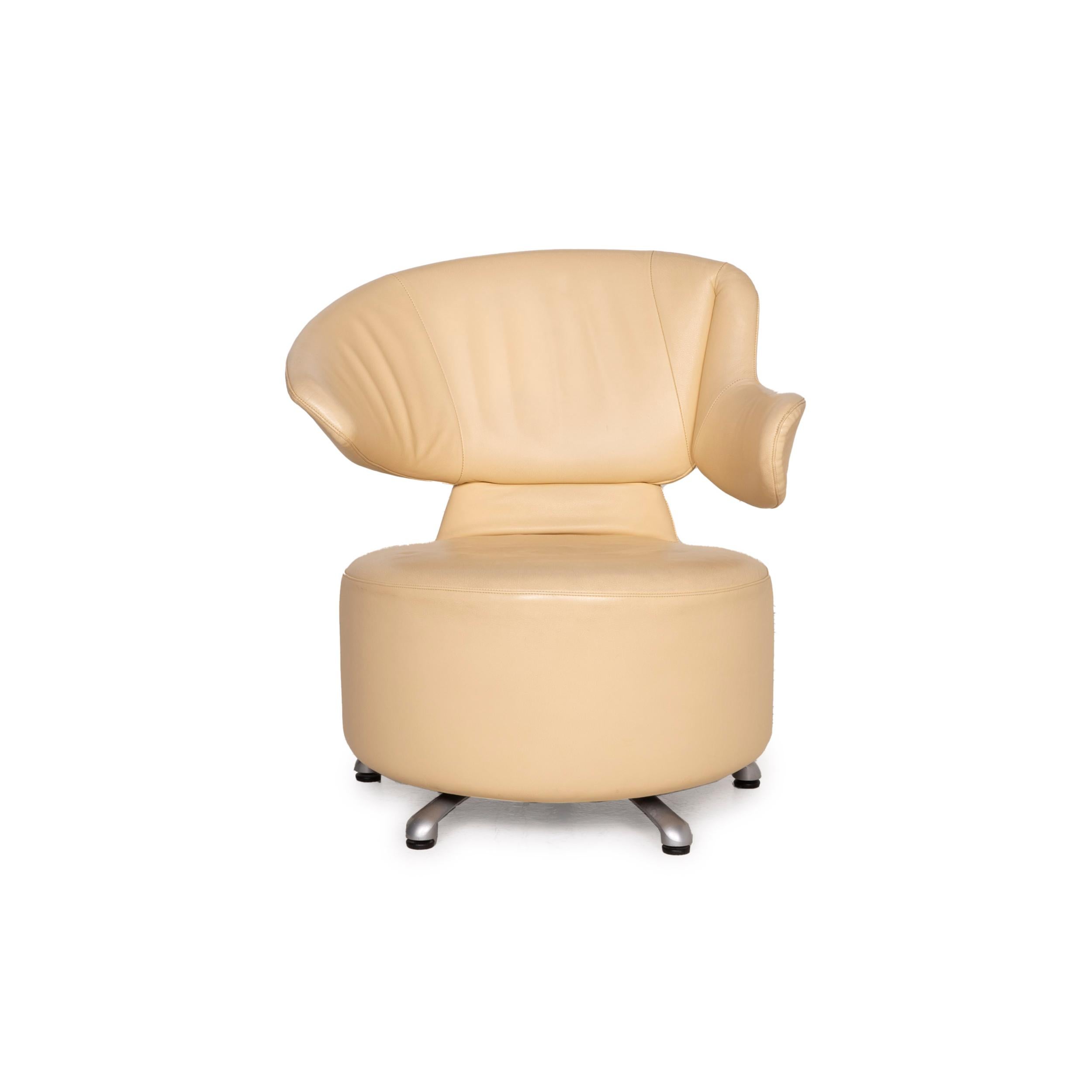 Contemporary Cassina K06 Aki Biki Canta Leather Armchair Set Beige Set 2x For Sale