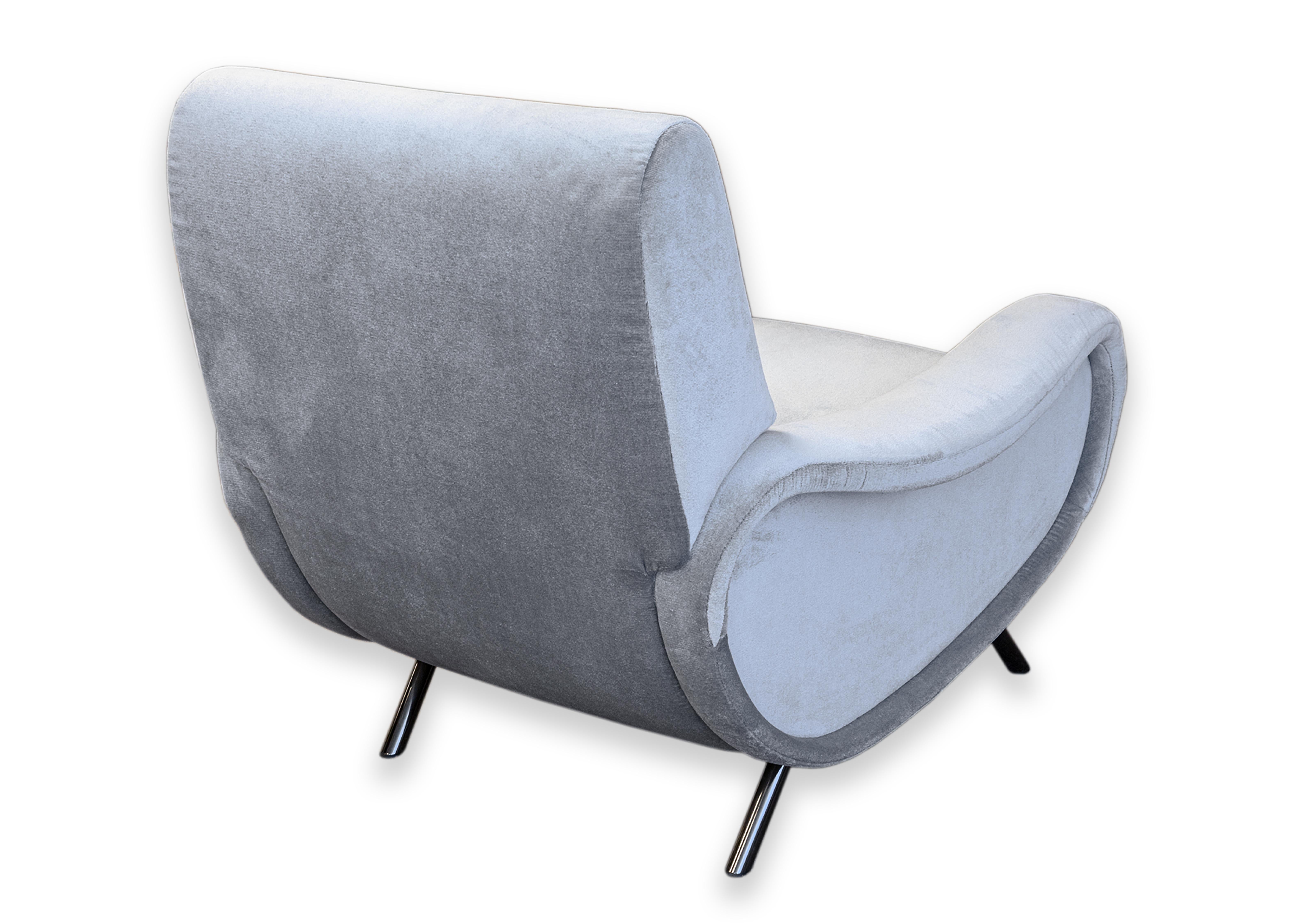 Cassina Lady 720 Upholstered Light Blue Velvet Contemporary Modern Armchair For Sale 6