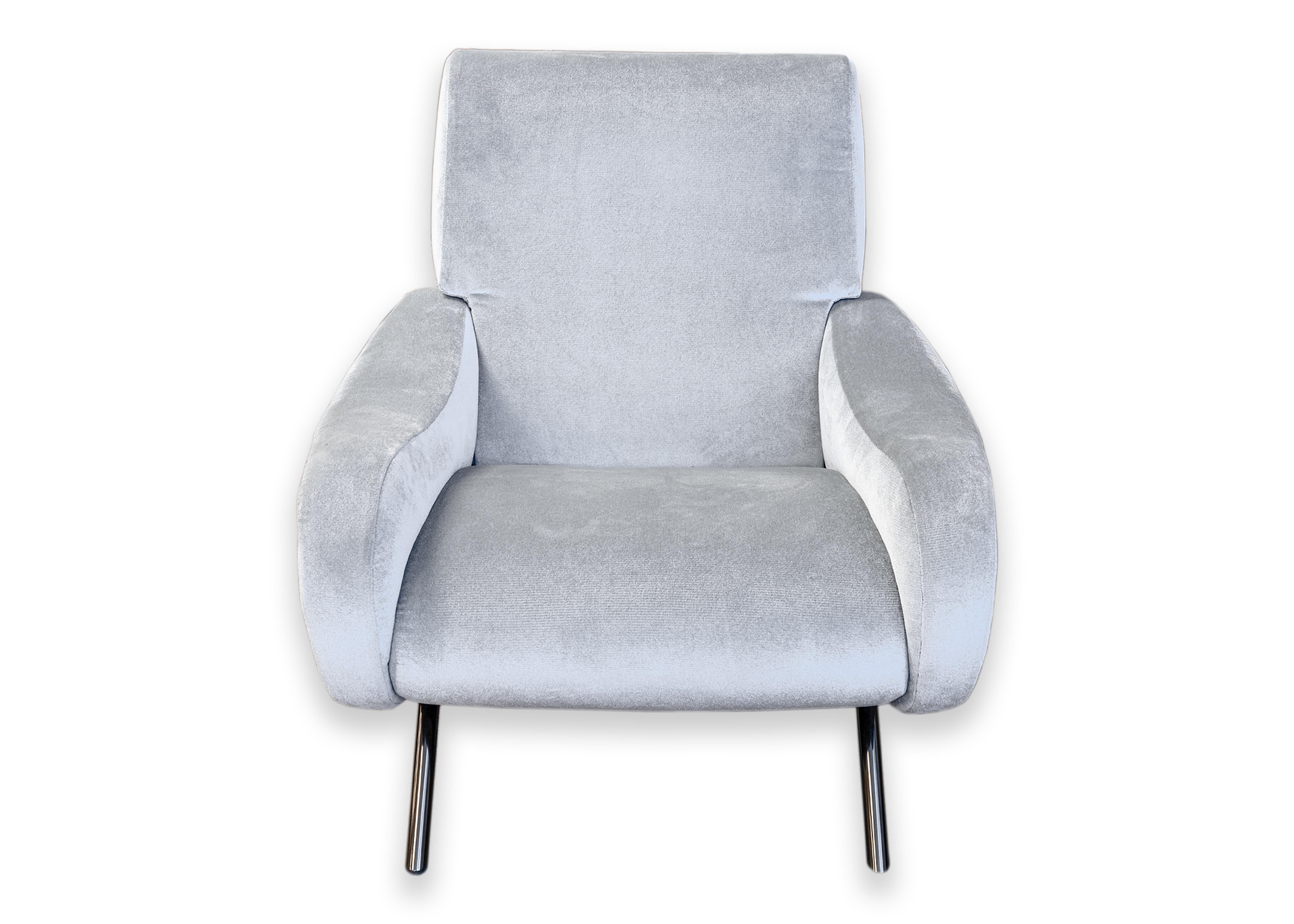 Cassina Lady 720 Upholstered Light Blue Velvet Contemporary Modern Armchair For Sale 4