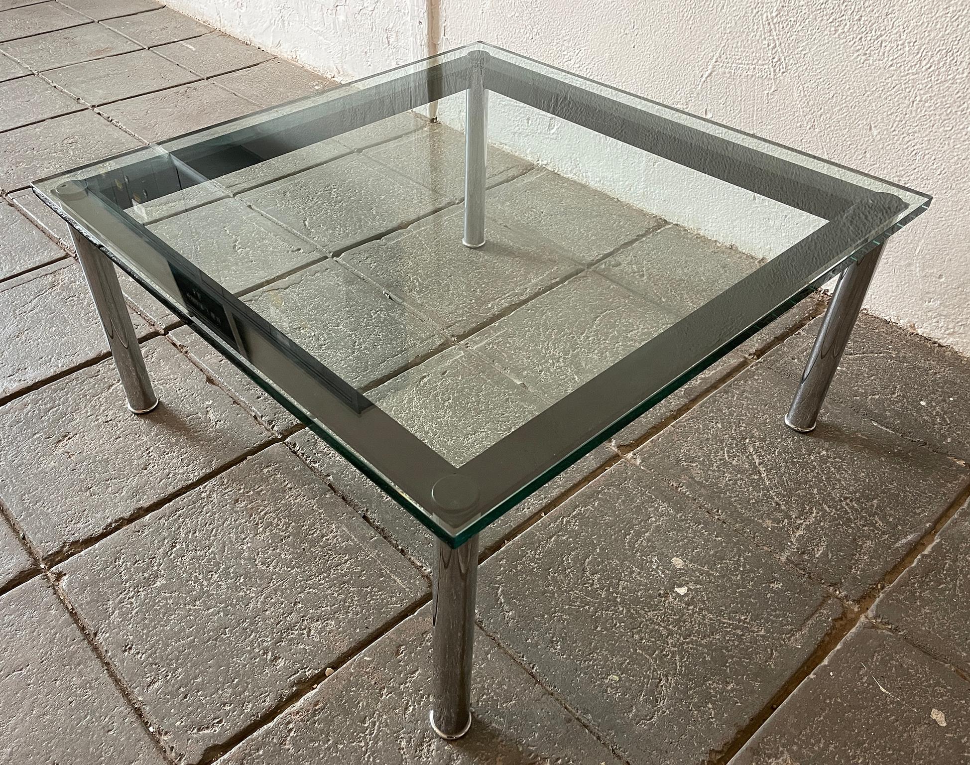 Mid-Century Modern Cassina LC 10 Glass and Metal Low Coffee Table Square Le Corbusier For Sale