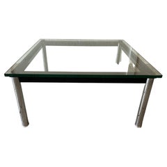 Cassina LC 10 Glass and Metal Low Coffee Table Square Le Corbusier