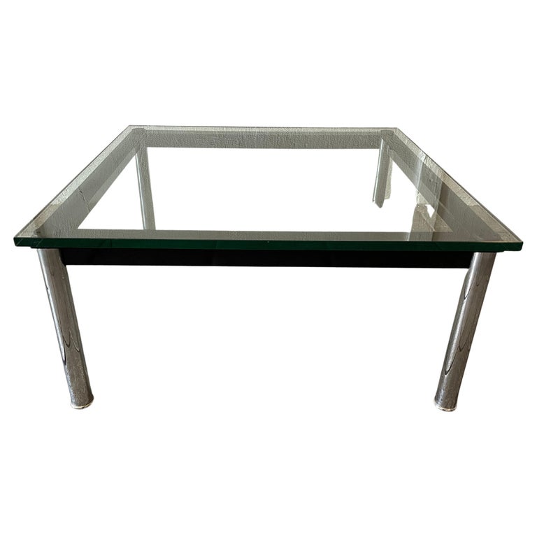 Cassina LC 10 Glass and Metal Low Coffee Table Square Le Corbusier For Sale  at 1stDibs