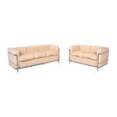 Cassina LC 4 Le Corbusier Fabric Sofa Set Beige 1x Three-Seater 1x Two-Seater