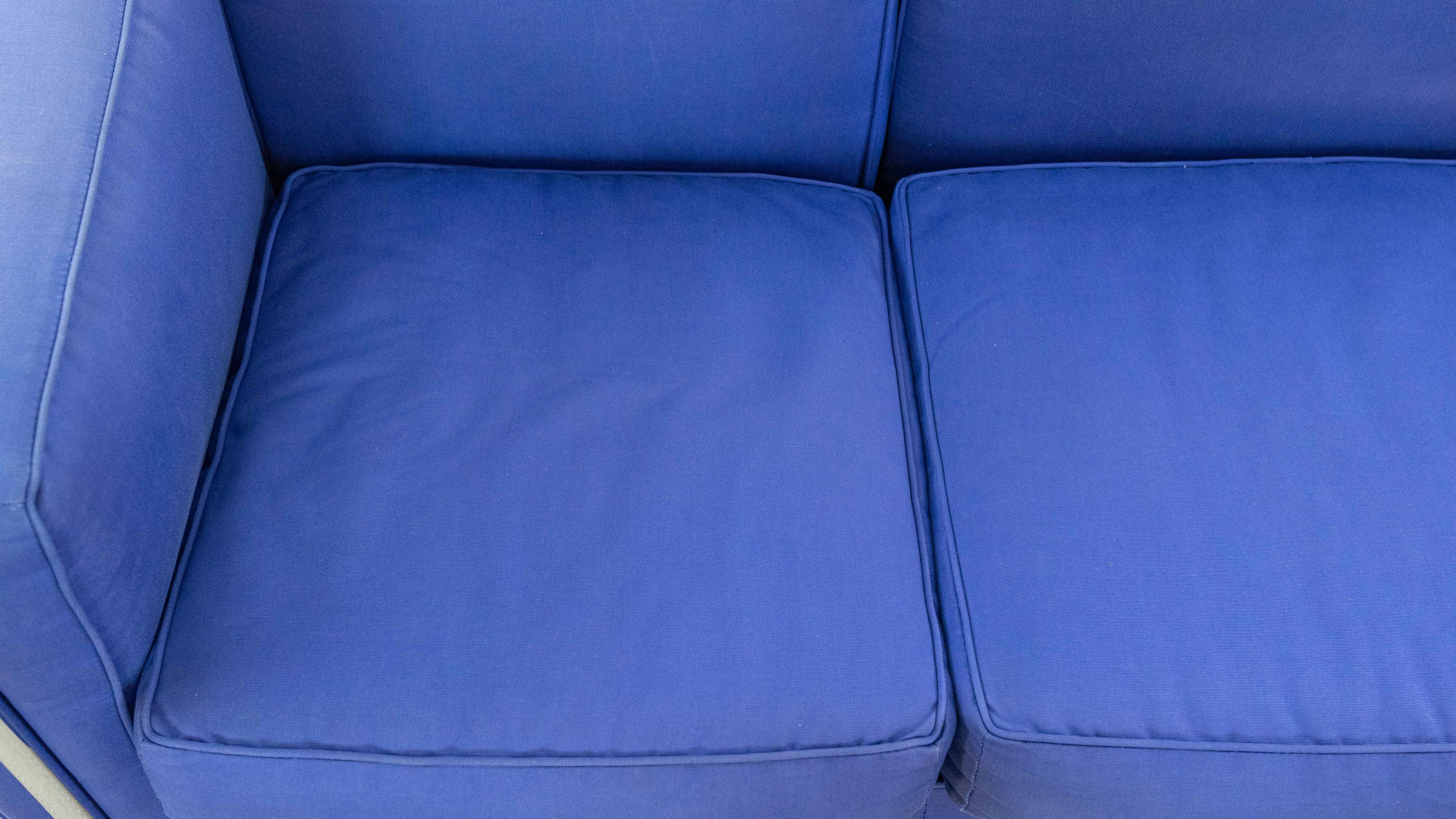 Cassina Lc2 3seat Sofa by Charlotte Perriand and Le Corbusier in Blue Fabrics 6