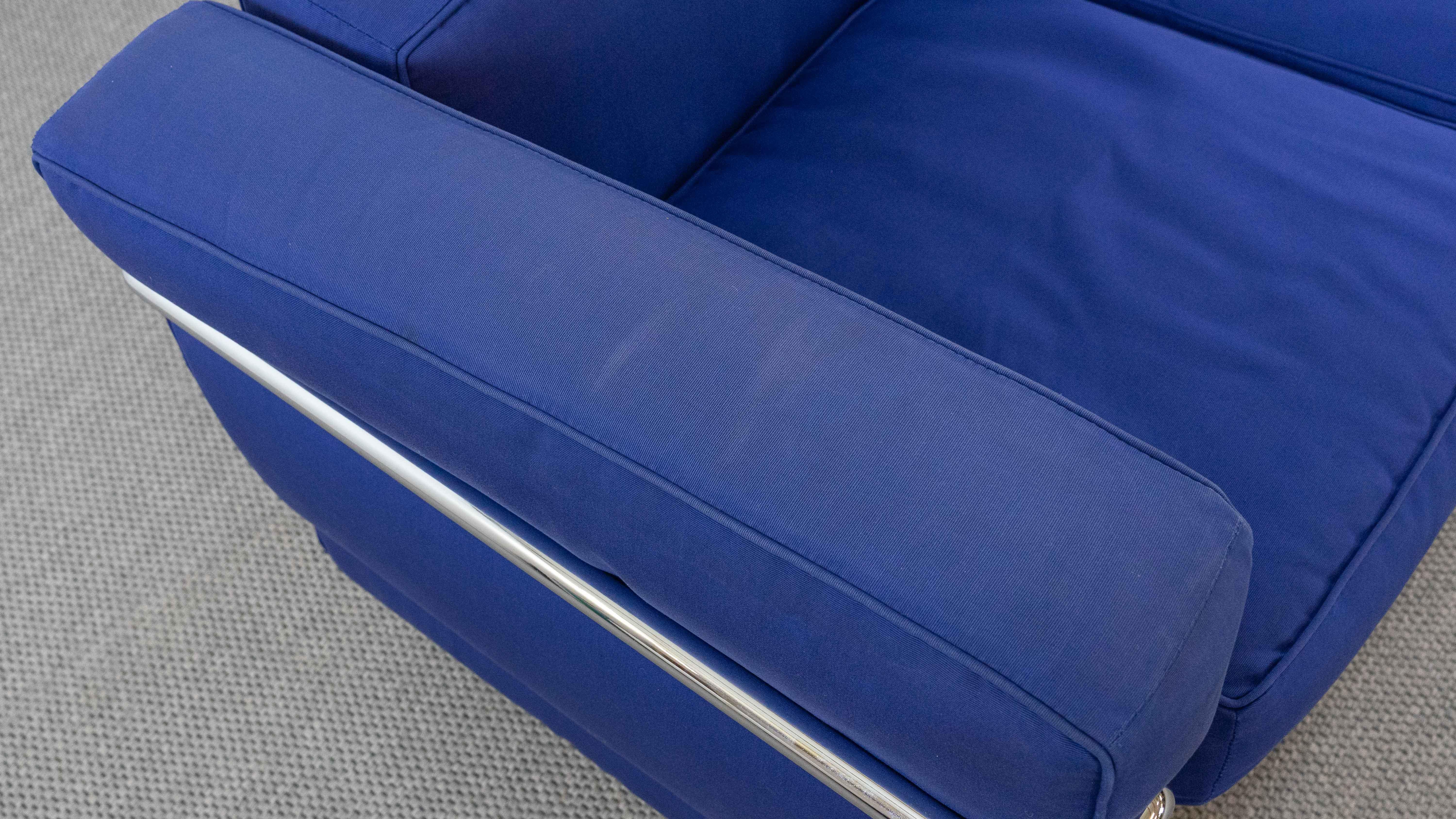 Cassina Lc2 3seat Sofa by Charlotte Perriand and Le Corbusier in Blue Fabrics 10