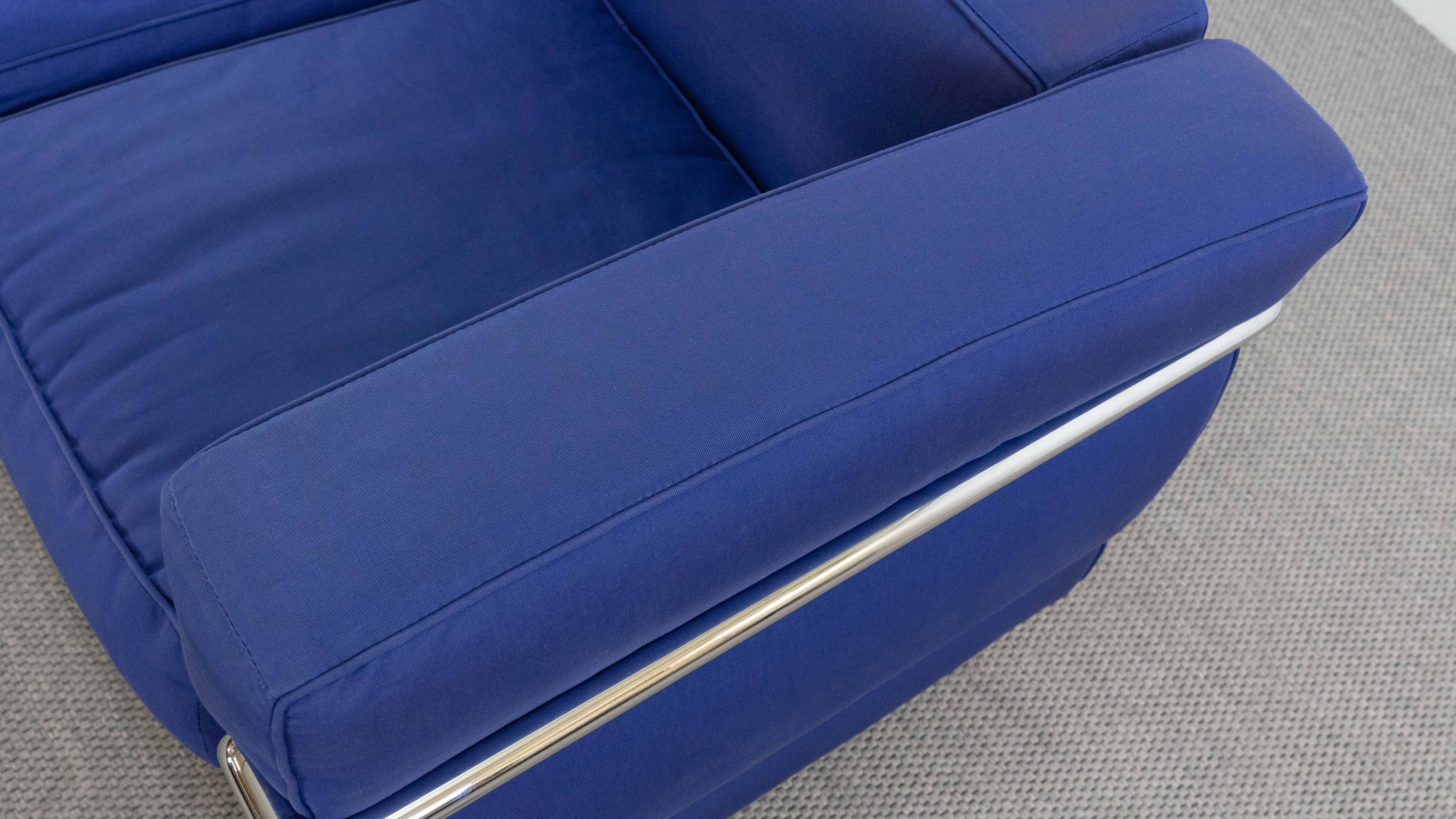 Cassina Lc2 3seat Sofa by Charlotte Perriand and Le Corbusier in Blue Fabrics 11