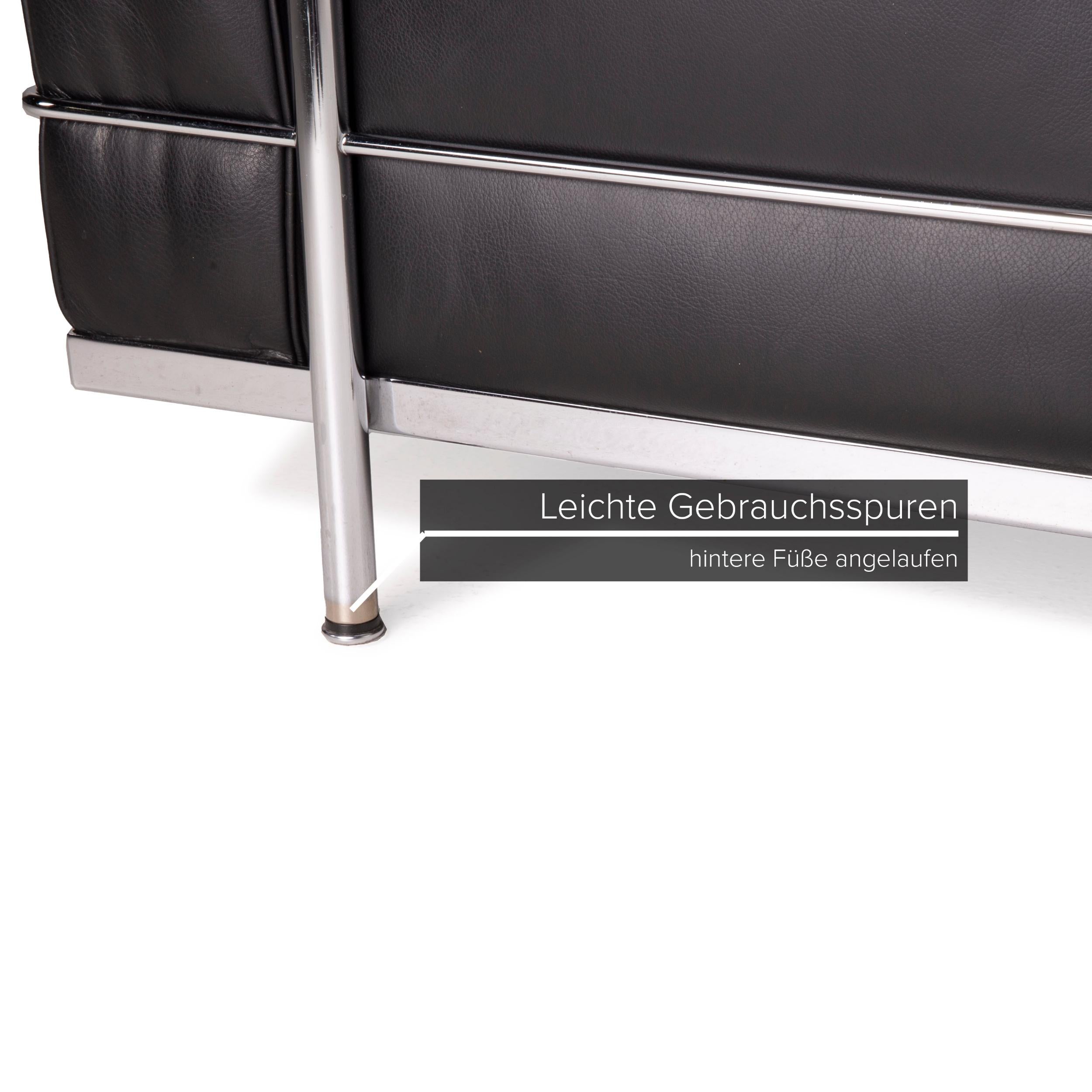 Italian Cassina LC2 Leather Armchair Black Corbusier Chrome
