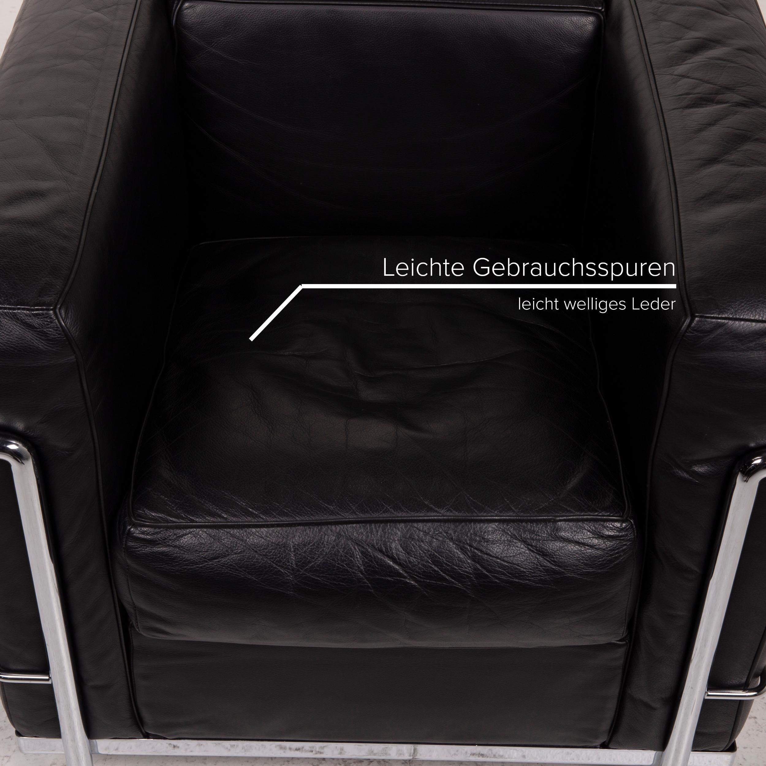 Cassina LC2 Leather Armchair Black Corbusier Chrome In Excellent Condition In Cologne, DE