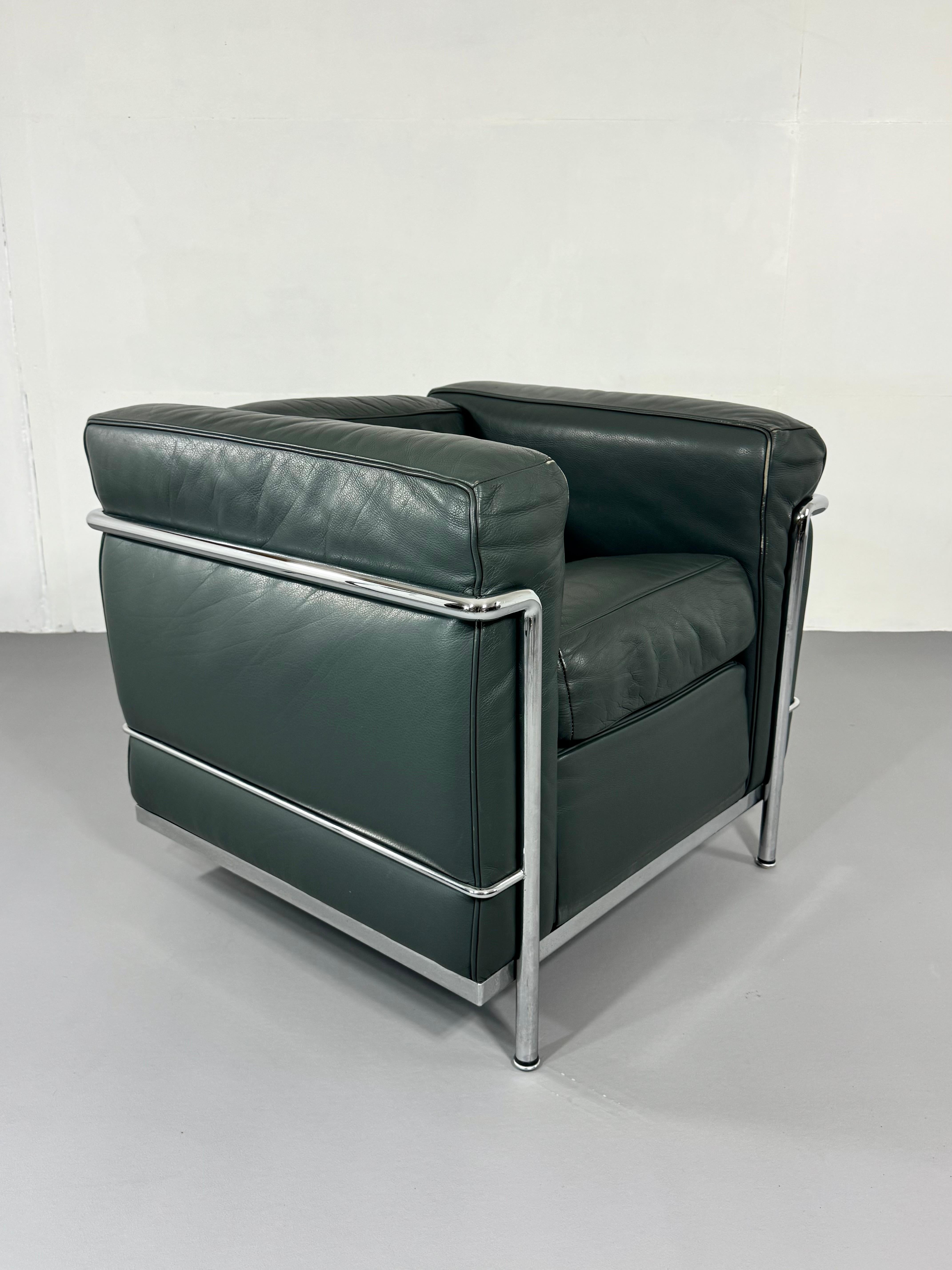 Bauhaus Cassina LC2 leather Armchair Le Corbusier for Cassina, Signed For Sale