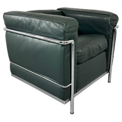 Vintage Cassina LC2 leather Armchair Le Corbusier for Cassina, Signed
