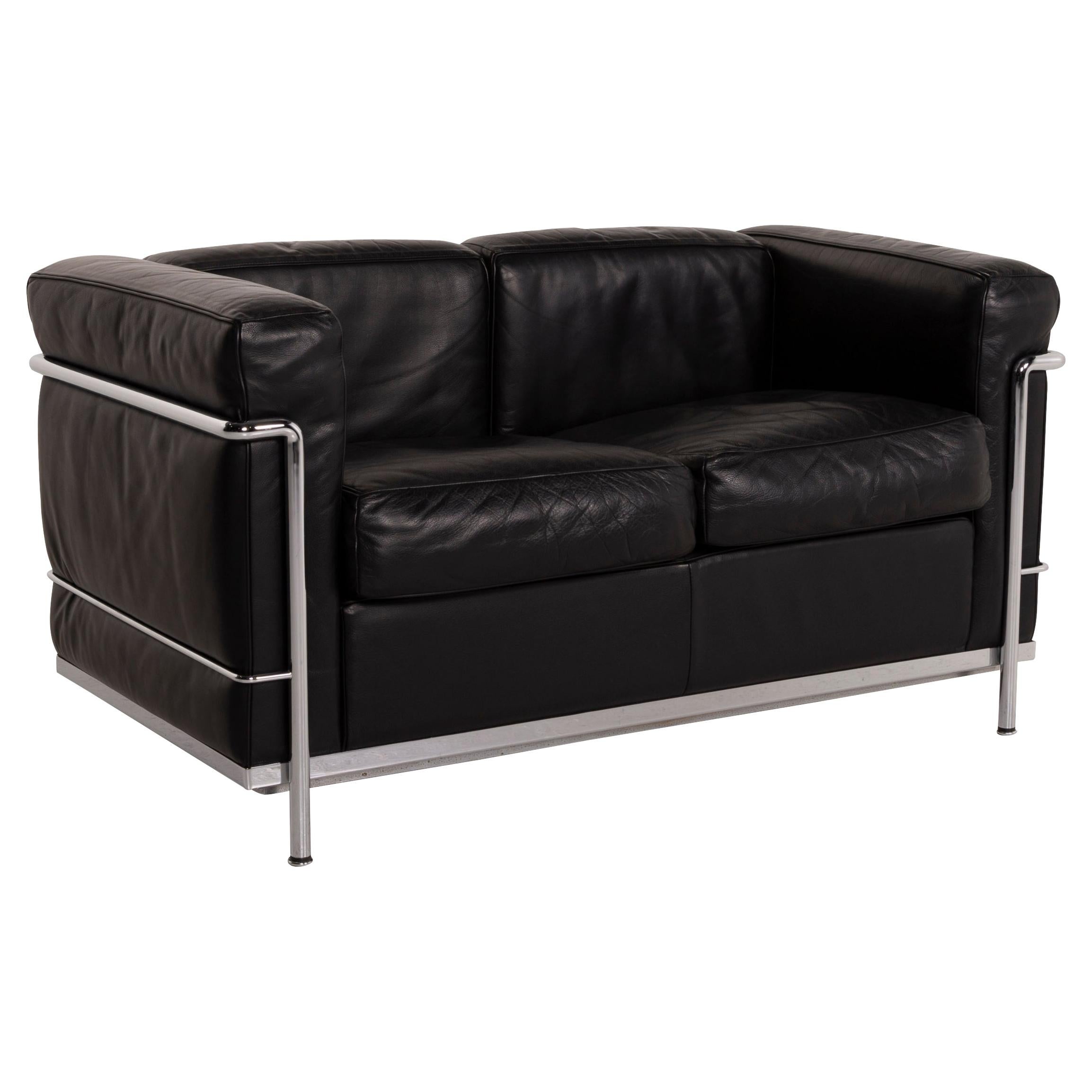 Cassina LC2 Ledersofa Schwarz Zweisitzer Le Corbusier Chrom