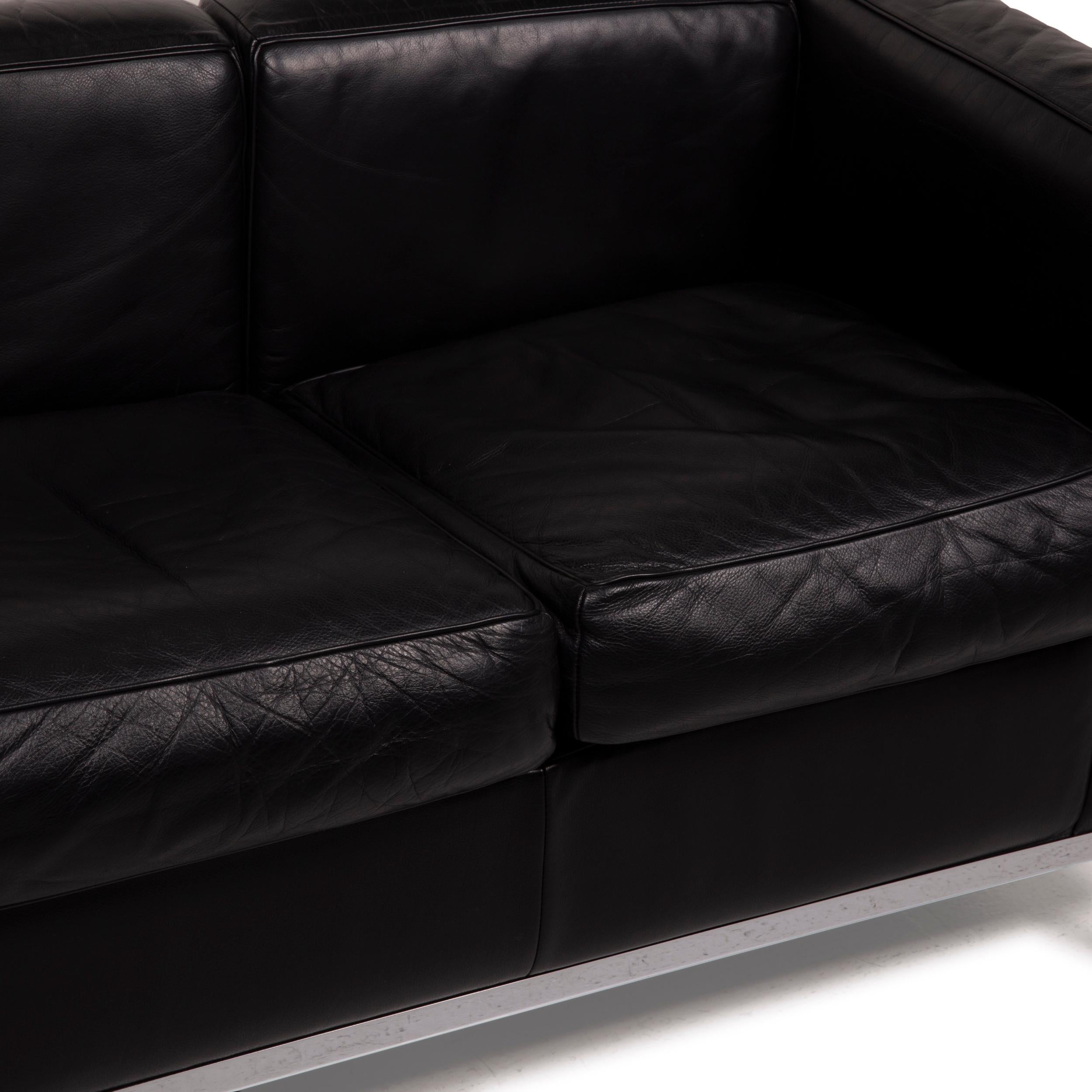 Italian Cassina Lc2 Leather Sofa Set Black Two-Seater Armchair Le Corbusier Chrome