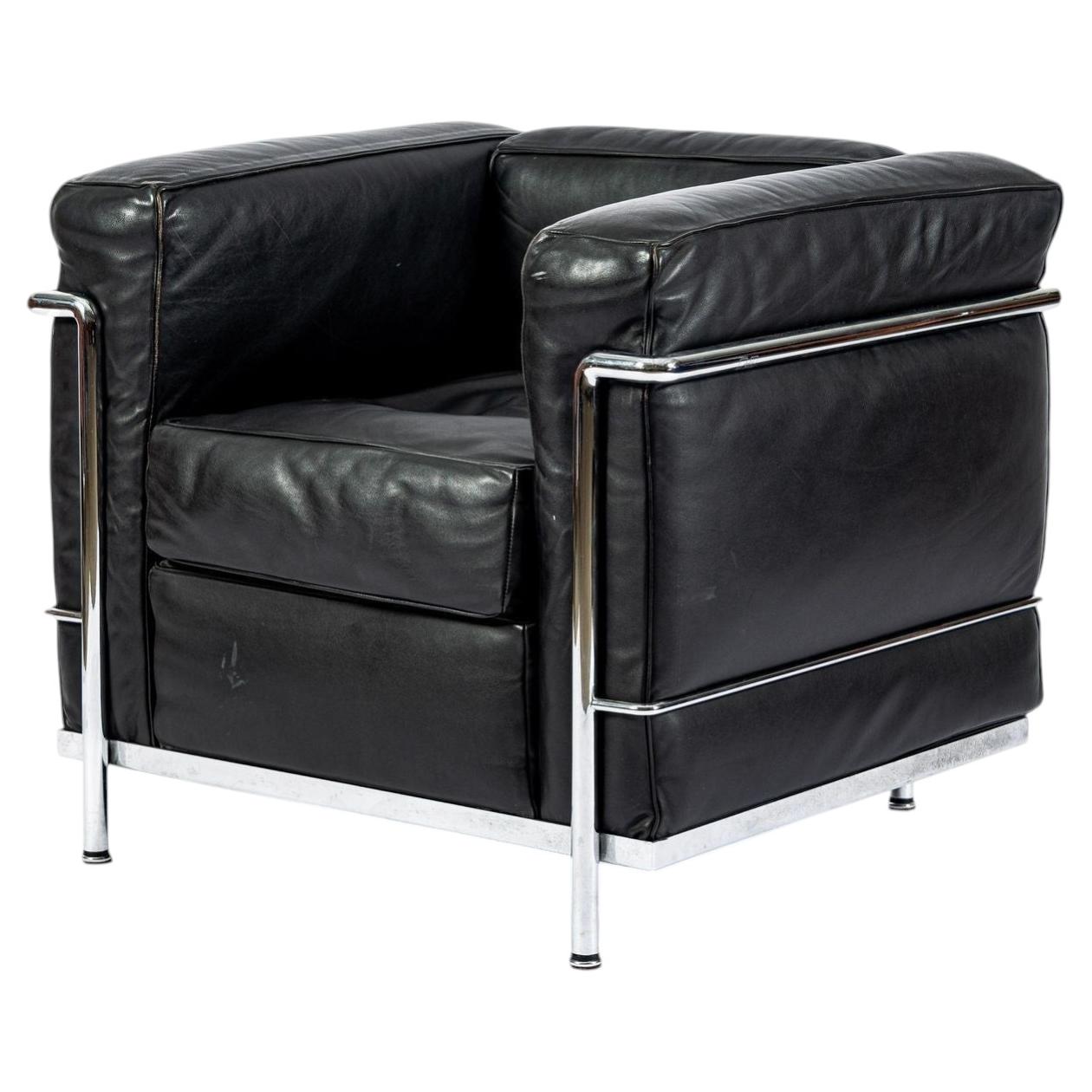 Sillón Cassina LC2 Petit de Le Corbusier, Piel negra, 1983, 4x disponible