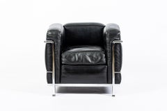Cassina LC2 Petit Armchair by Le Corbusier, Black Leather, Italy