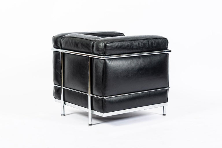 Cassina LC2 Petit Armchair by Le Corbusier, Black Leather, Italy