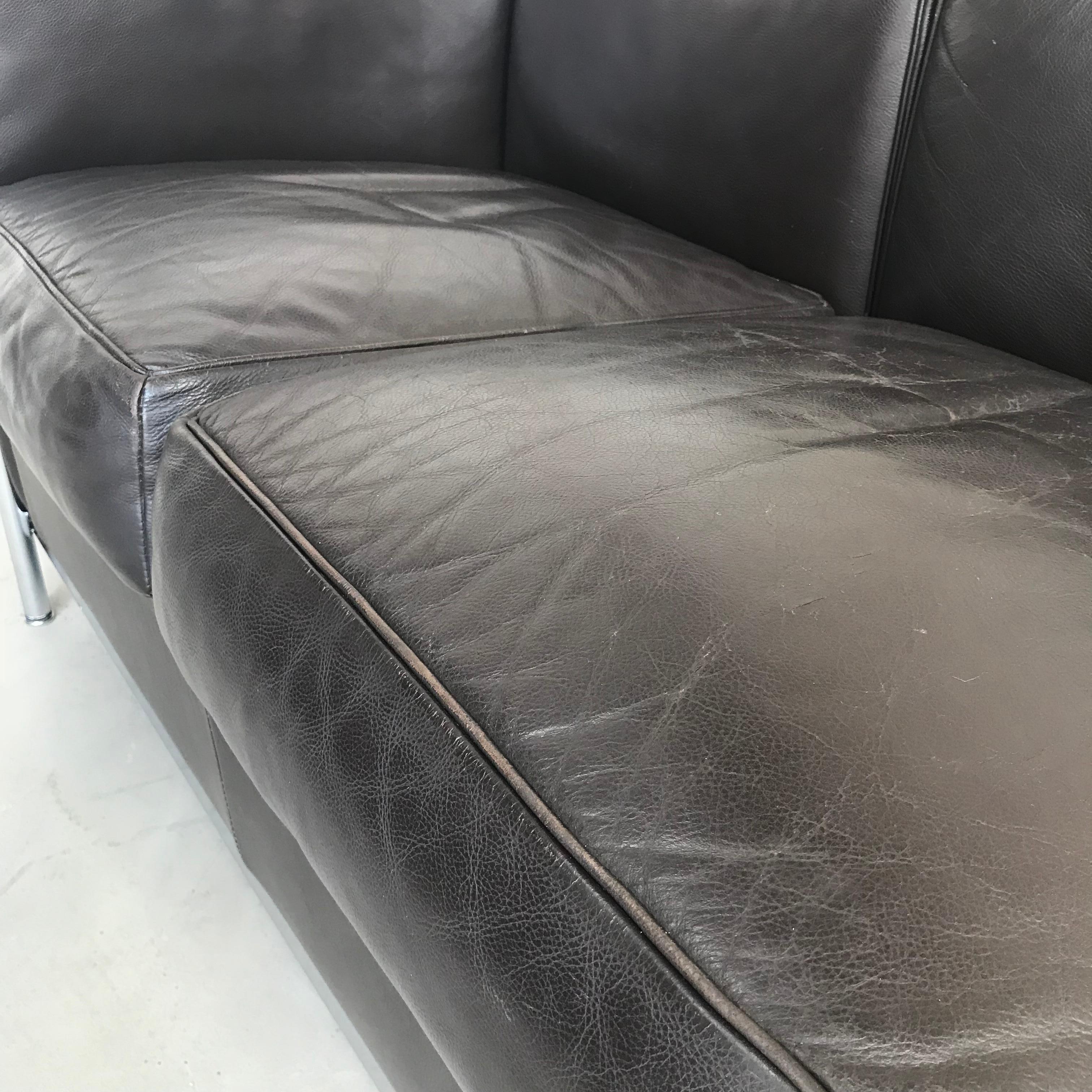 Cassina LC2 Three-Seat Sofa Dark Brown Leather, Le Corbusier, Signed 3