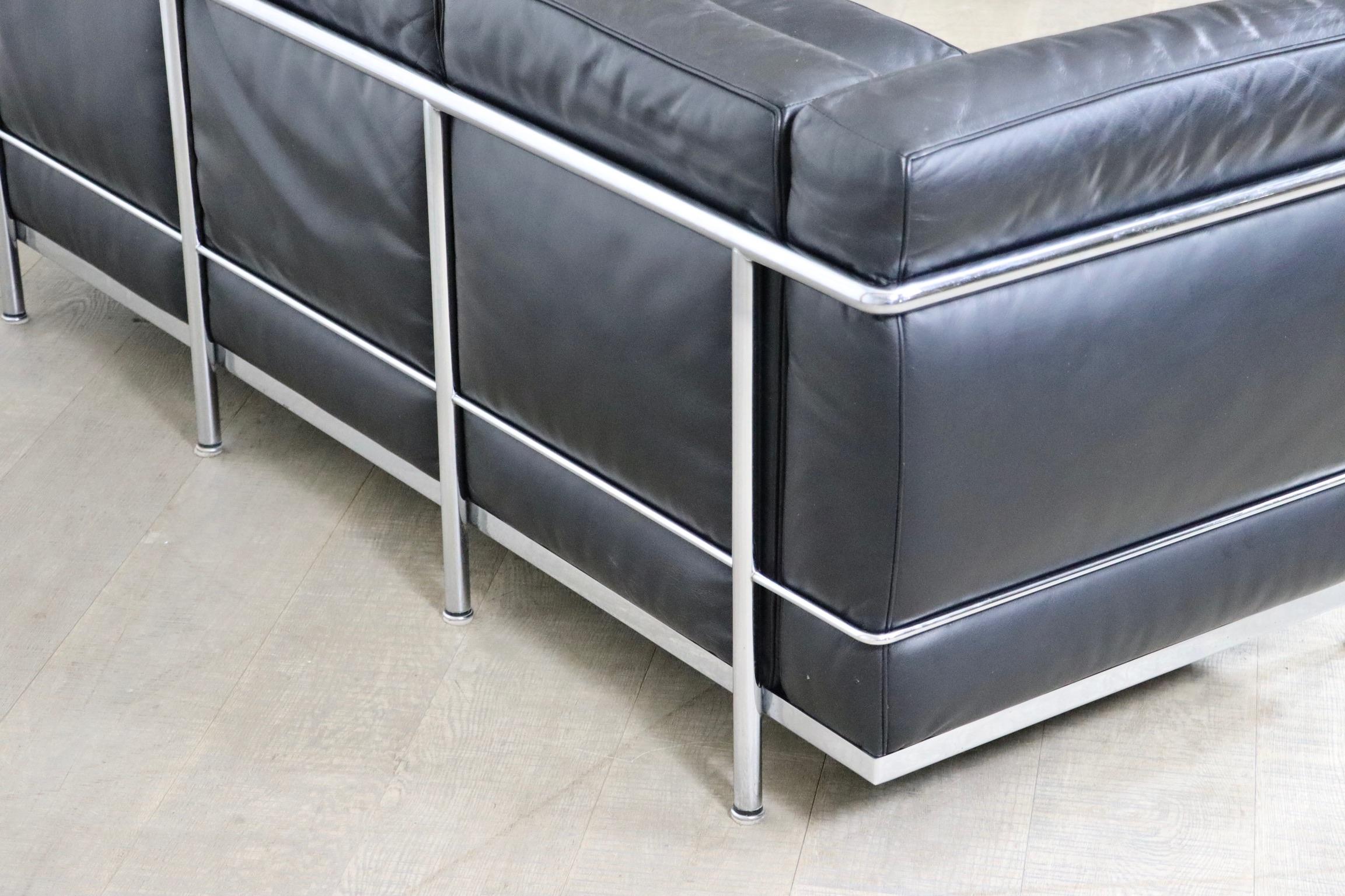 Late 20th Century Cassina LC2 Three Seater Sofa by Charlotte Perriand and Le Corbusier