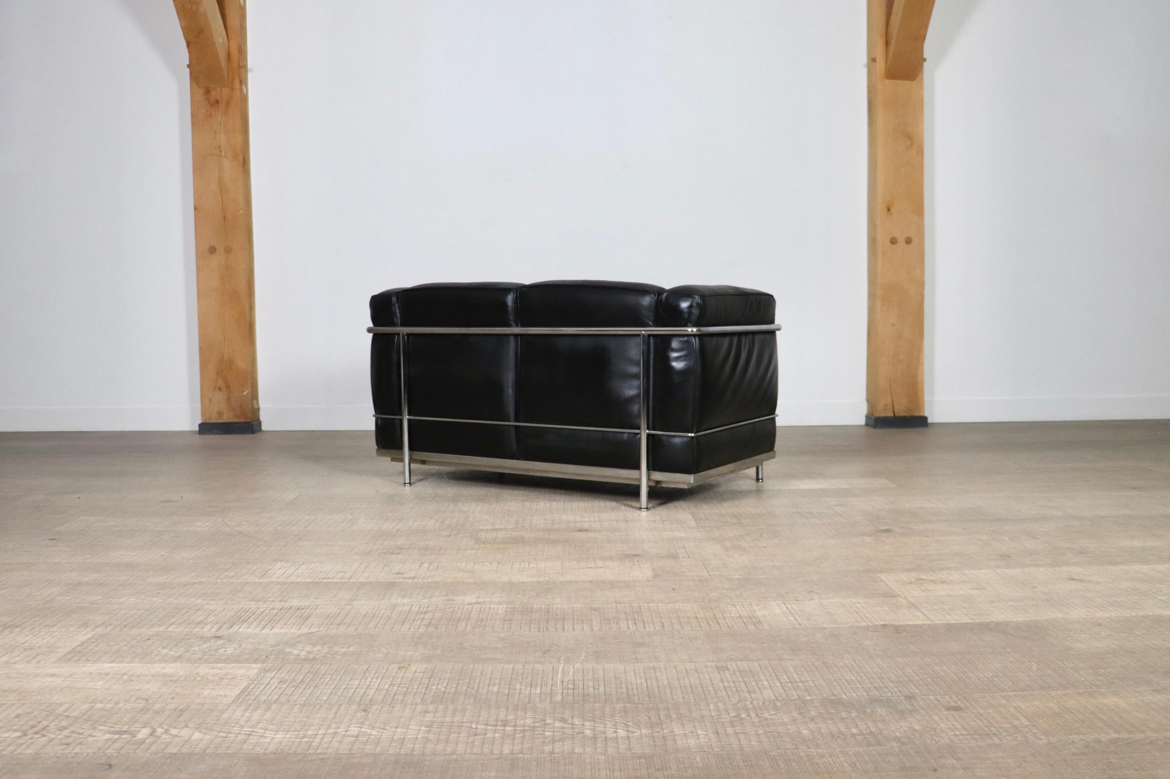 Cassina Lc2 Two Seater Sofa by Charlotte Perriand and Le Corbusier 1